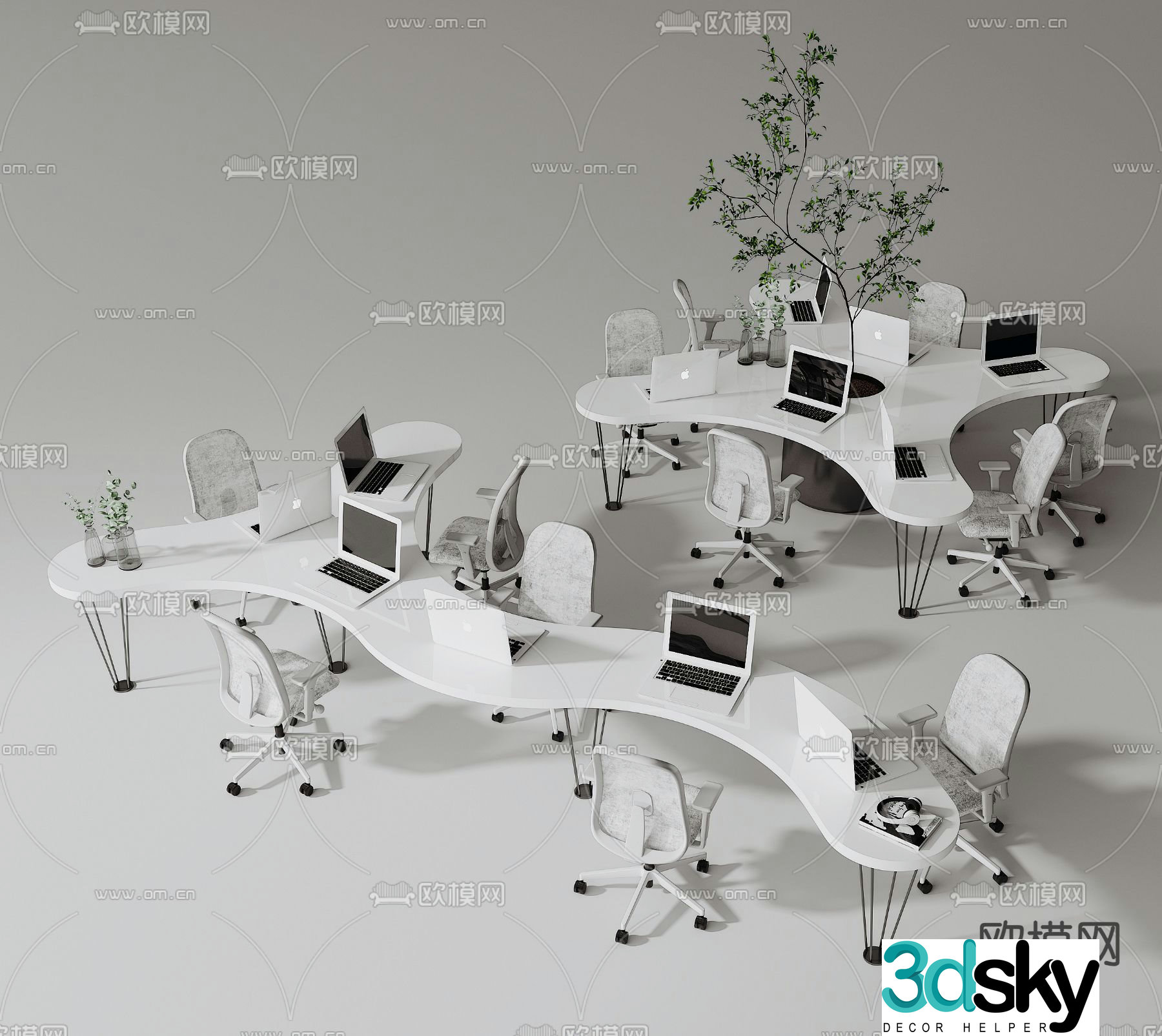 Special-shaped desk staff desk work station 3D model