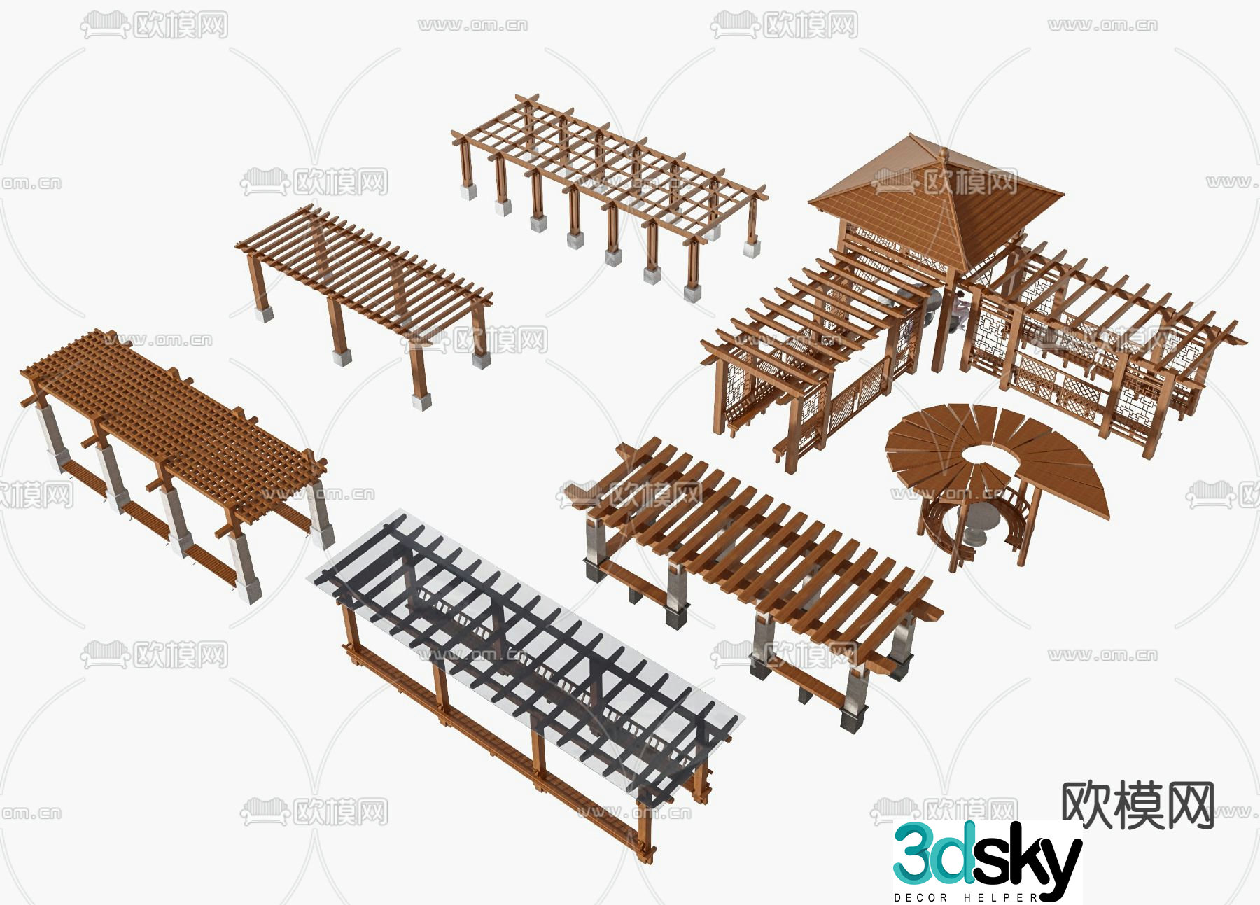 Chinese style landscape gallery landscape grape trellis 3D model