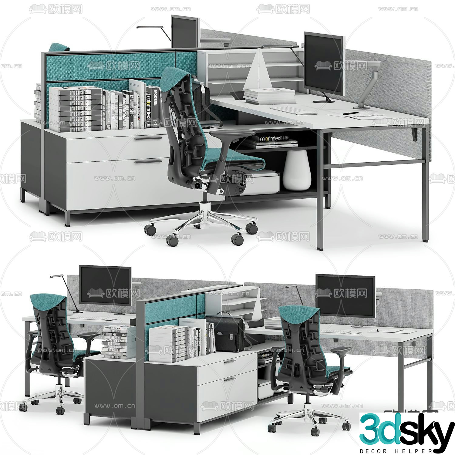 Office desk and chair station 3D model