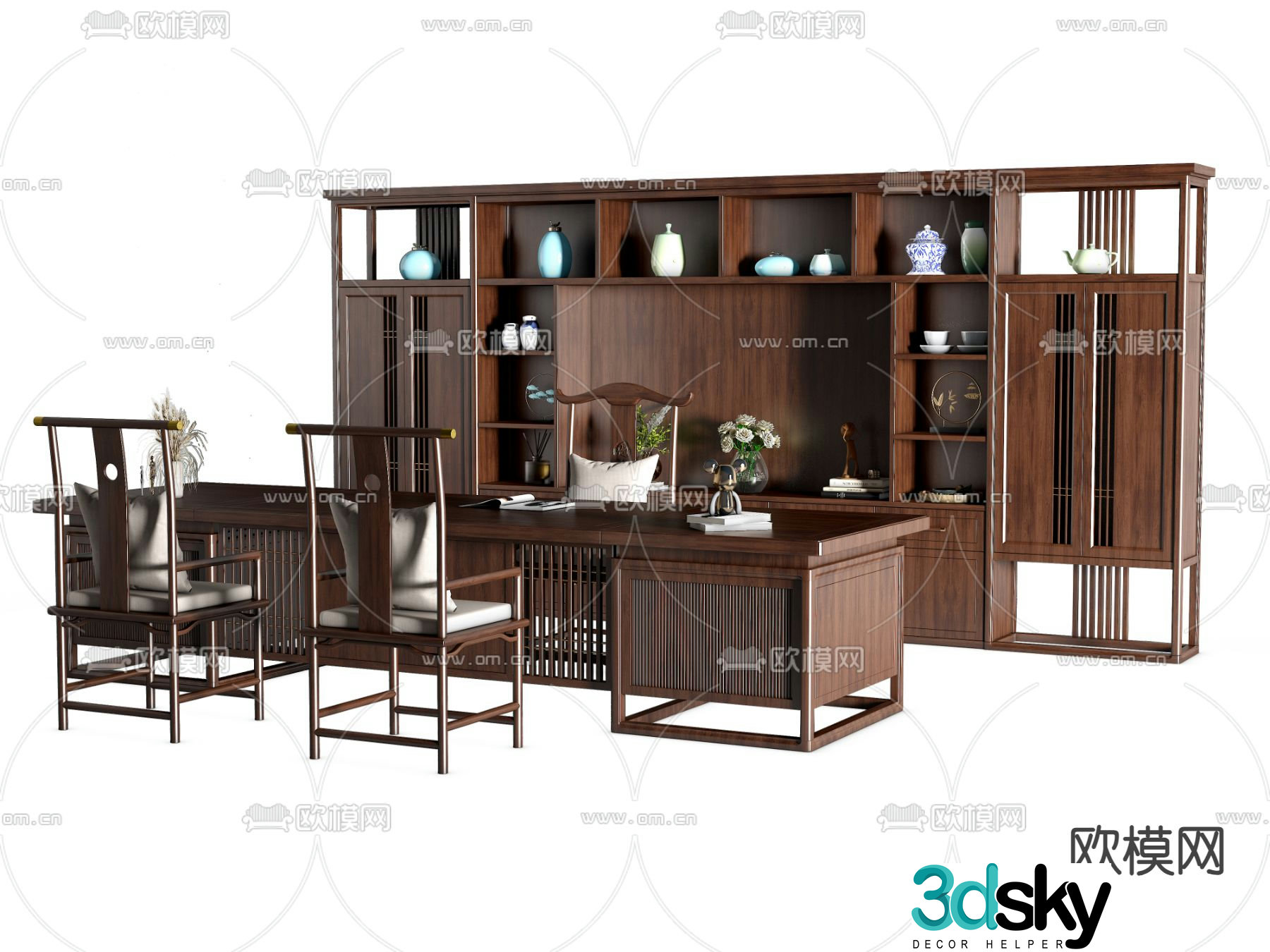 New Chinese style desk desk boss desk 3d model