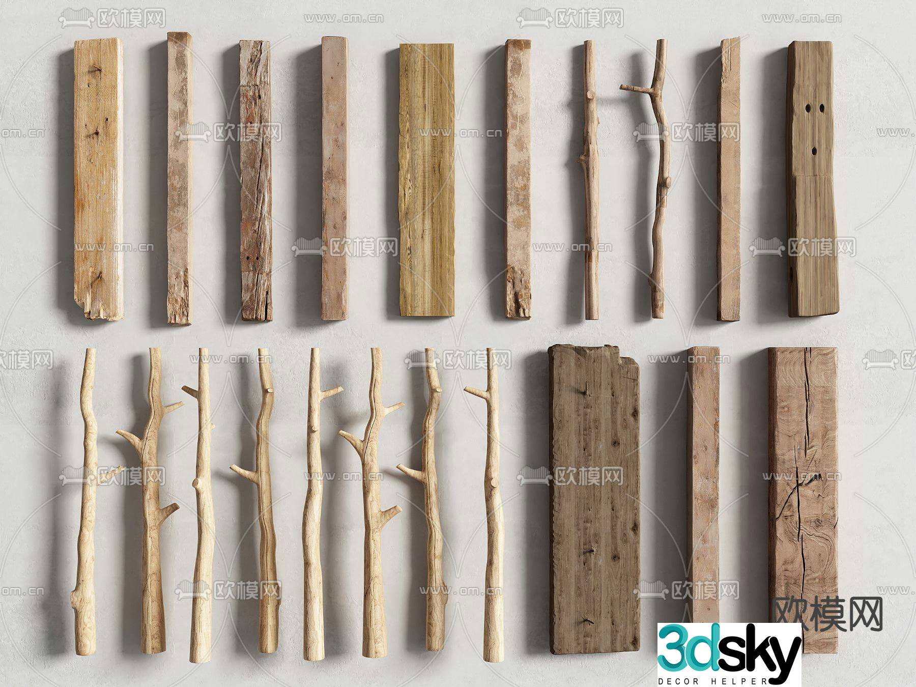 New Chinese style old wooden planks old wood wooden strips 3D model