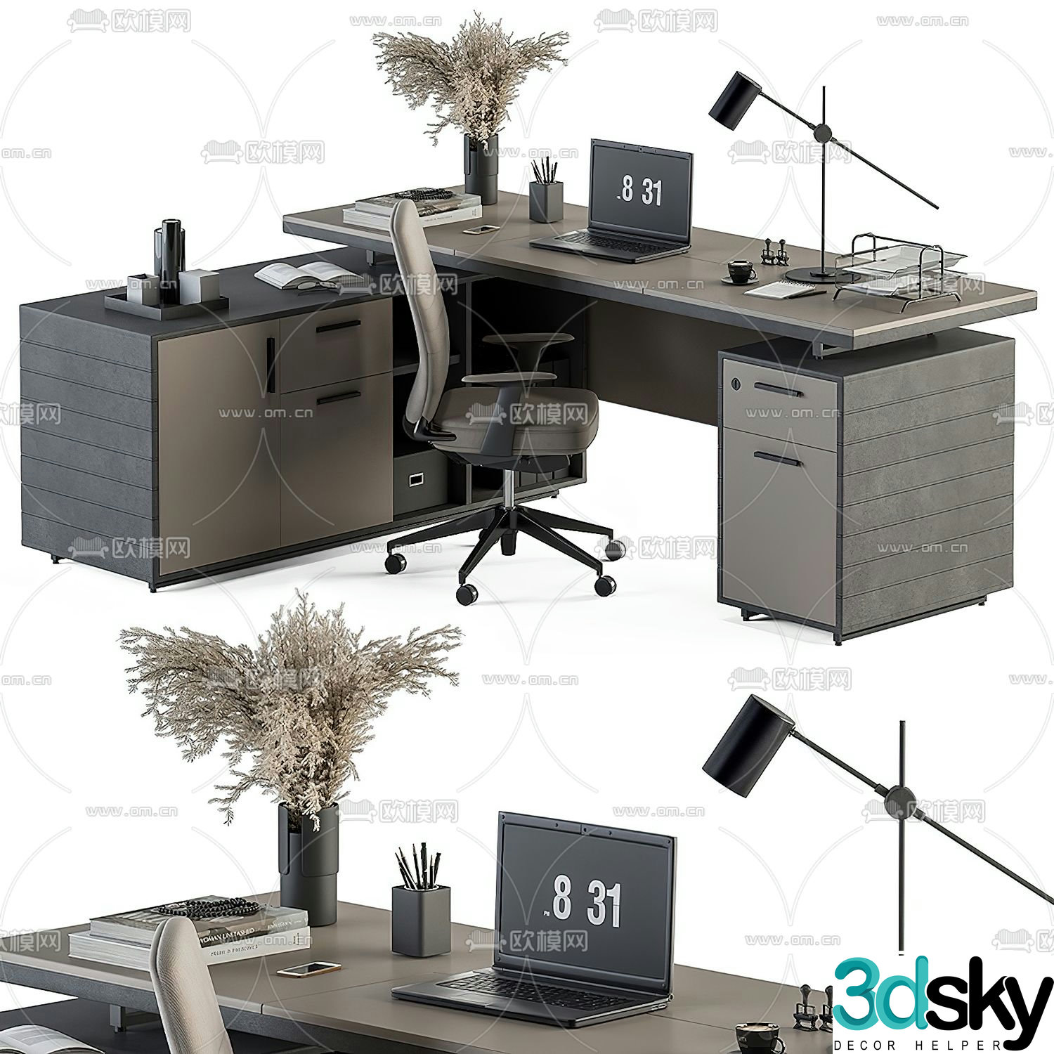 Desk table boss table office desk 3d model