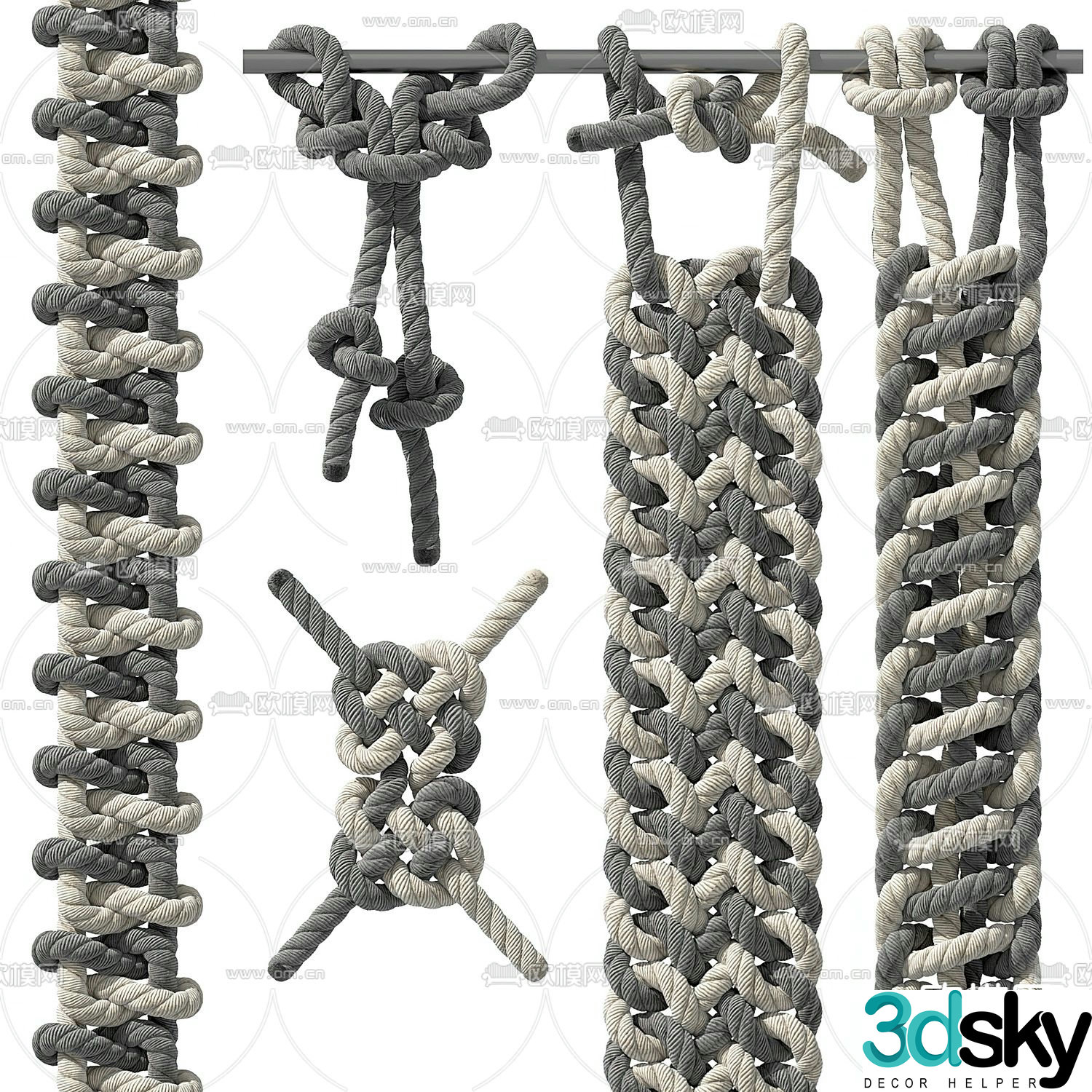 Braided knot, braided rope, safety rope 3d model