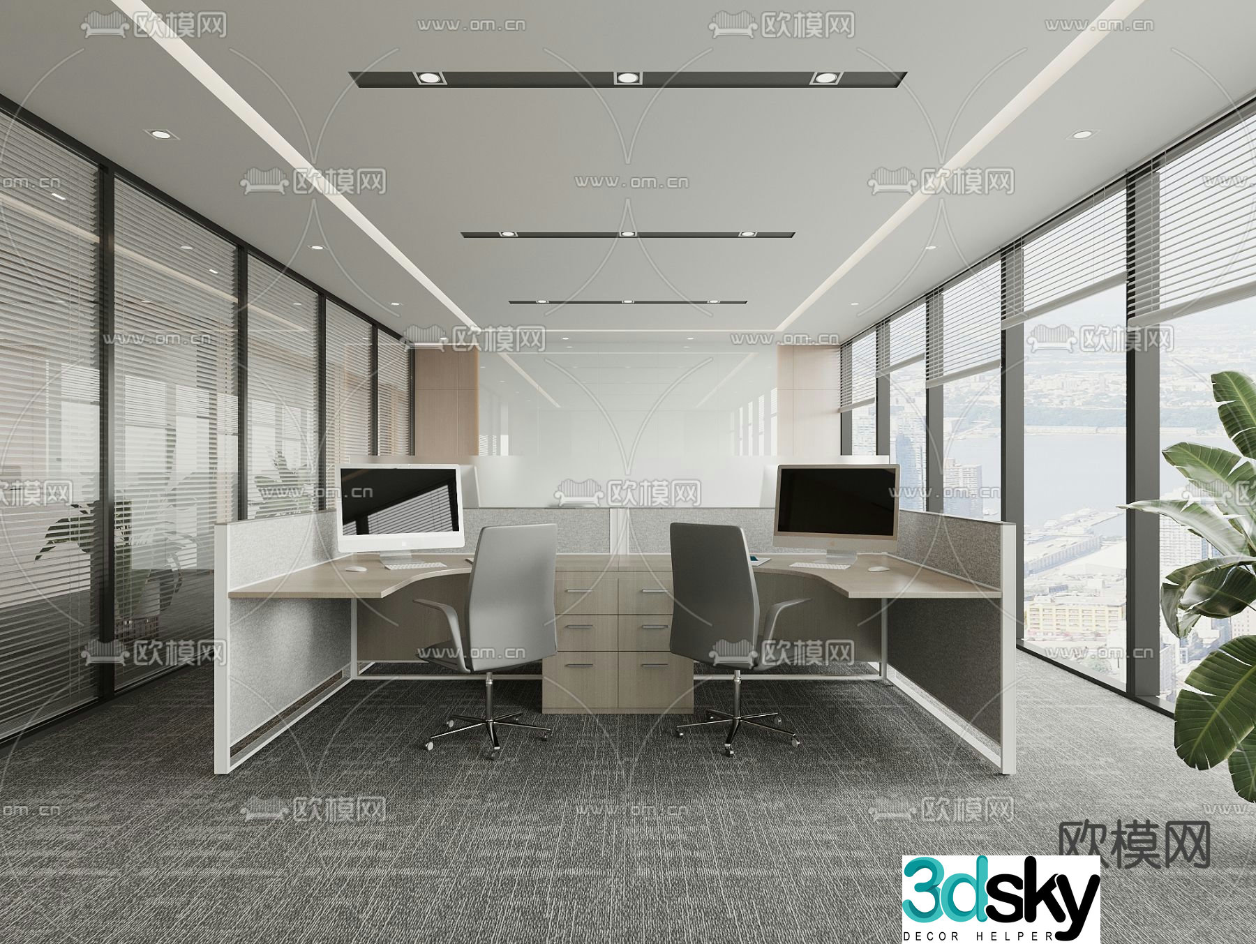 Office desk chair work station card space 3D model