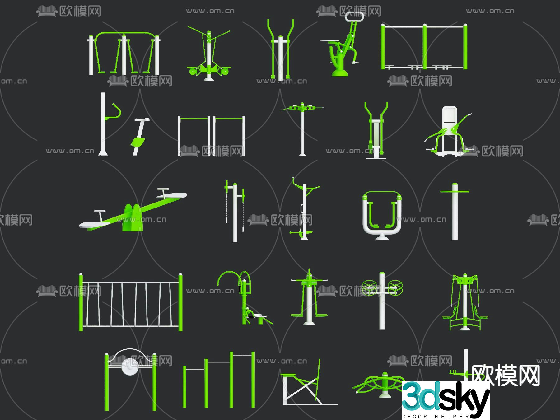 Outdoor fitness tai chi circle horizontal bar 3d model