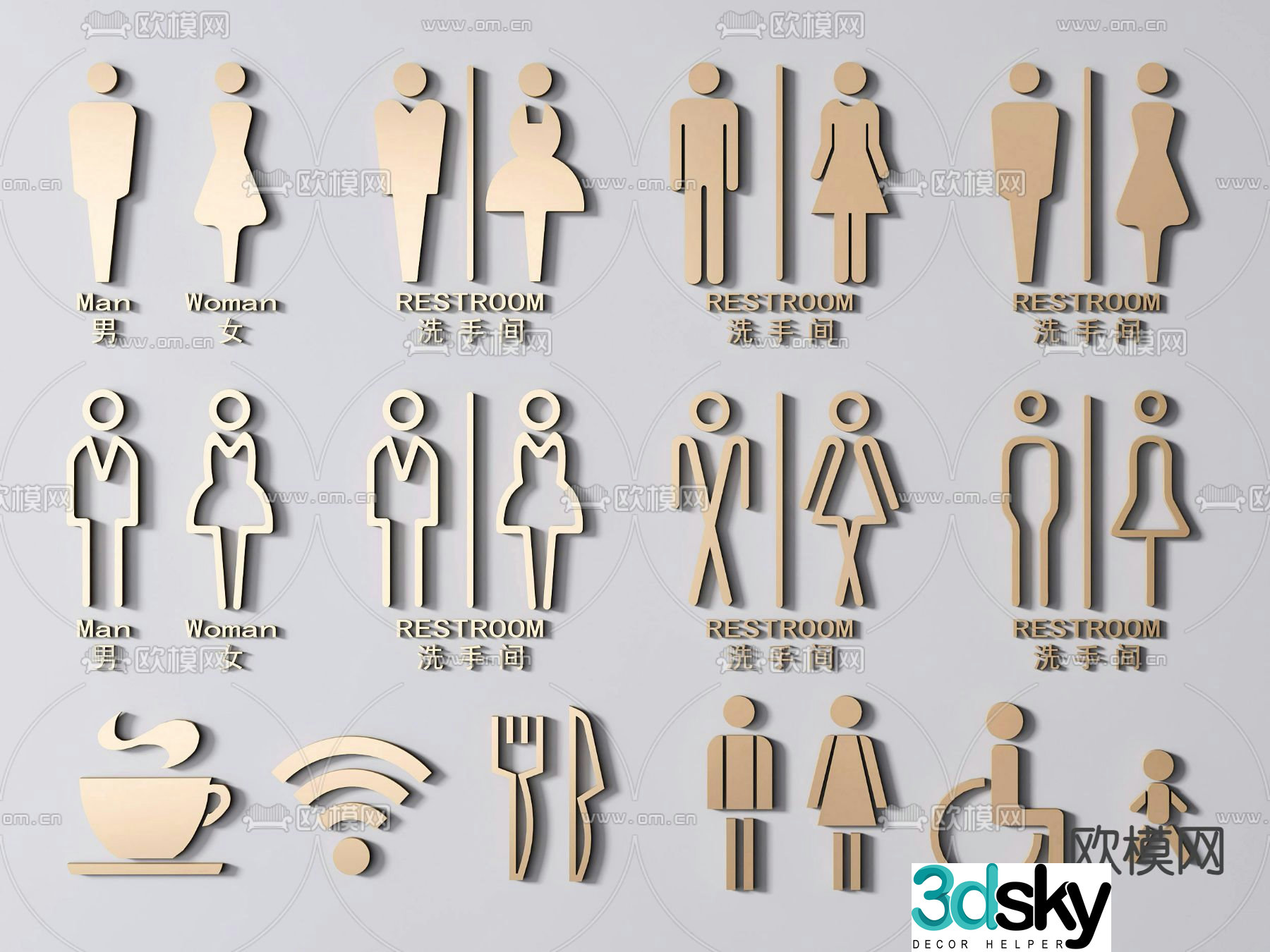 Restroom sign, sign, house number 3d model