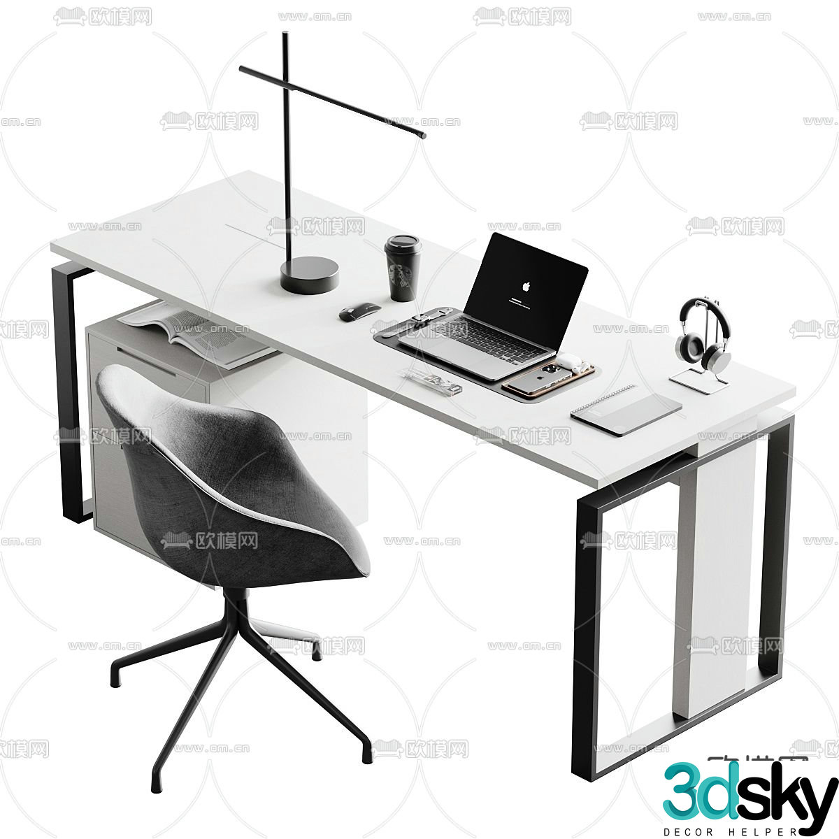 Office desk and chair supervisor desk 3d model