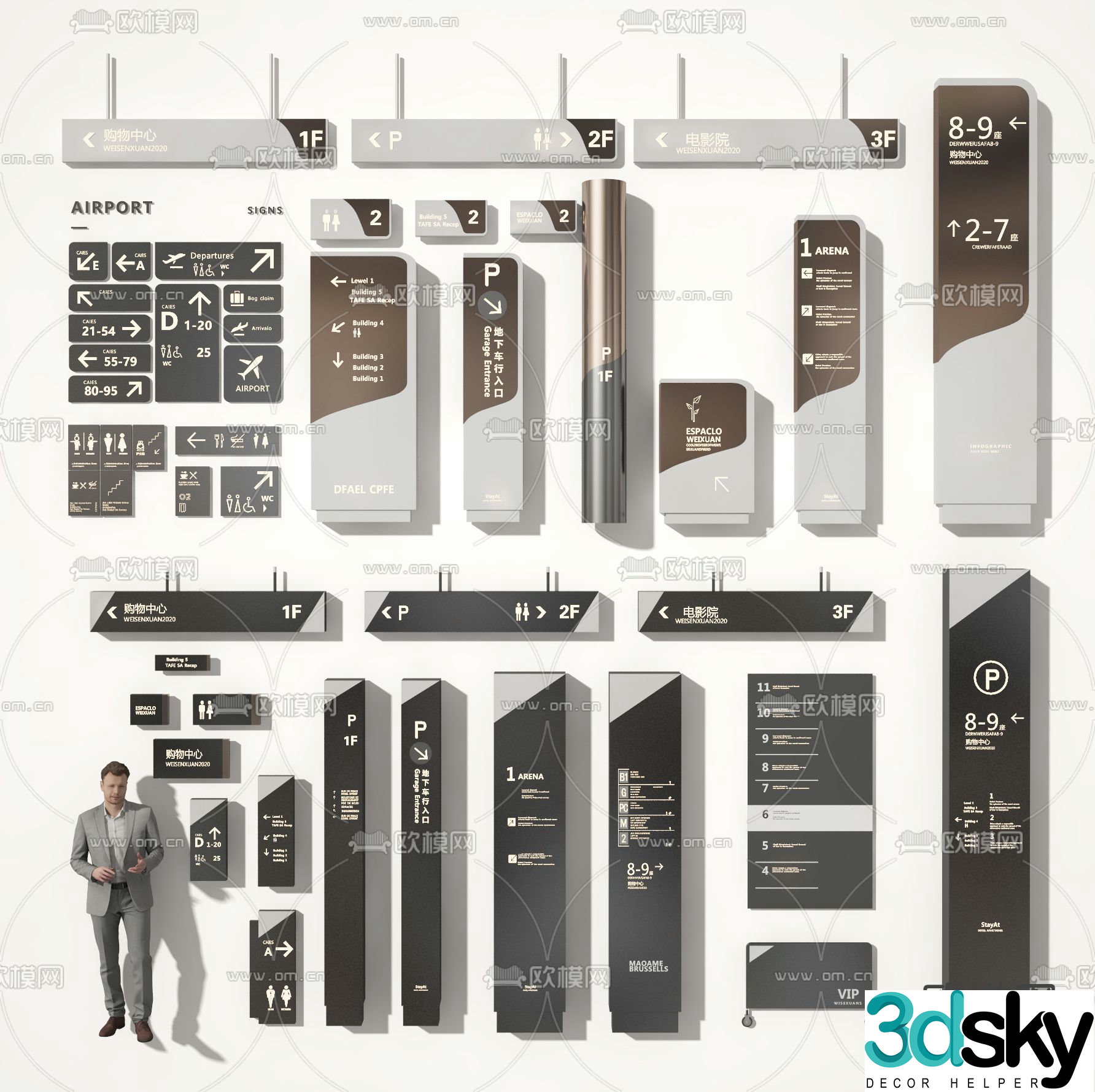 Shopping mall signage guide sign 3d model