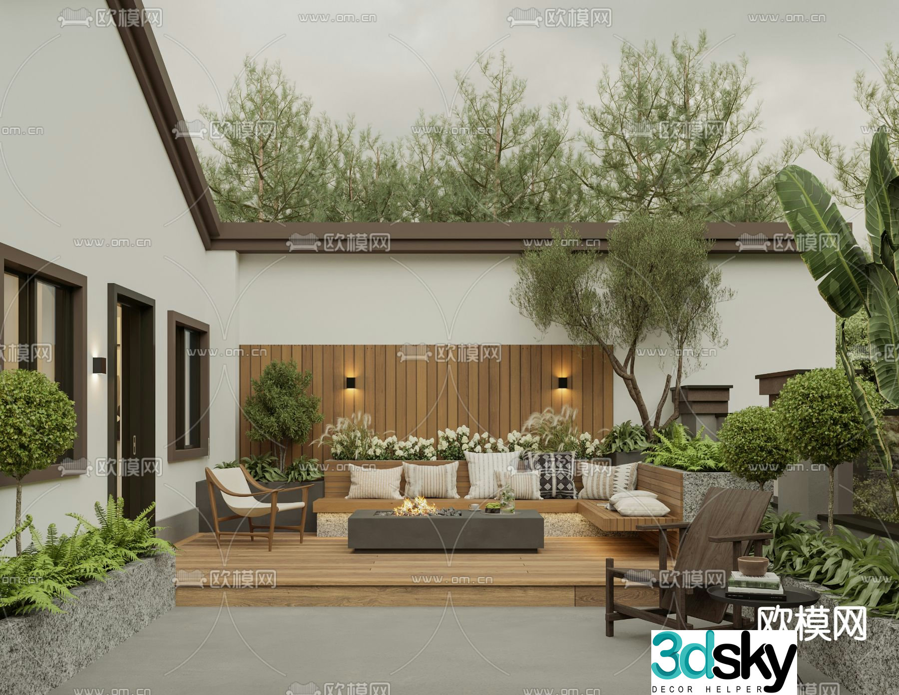 Villa courtyard roof garden 3d model