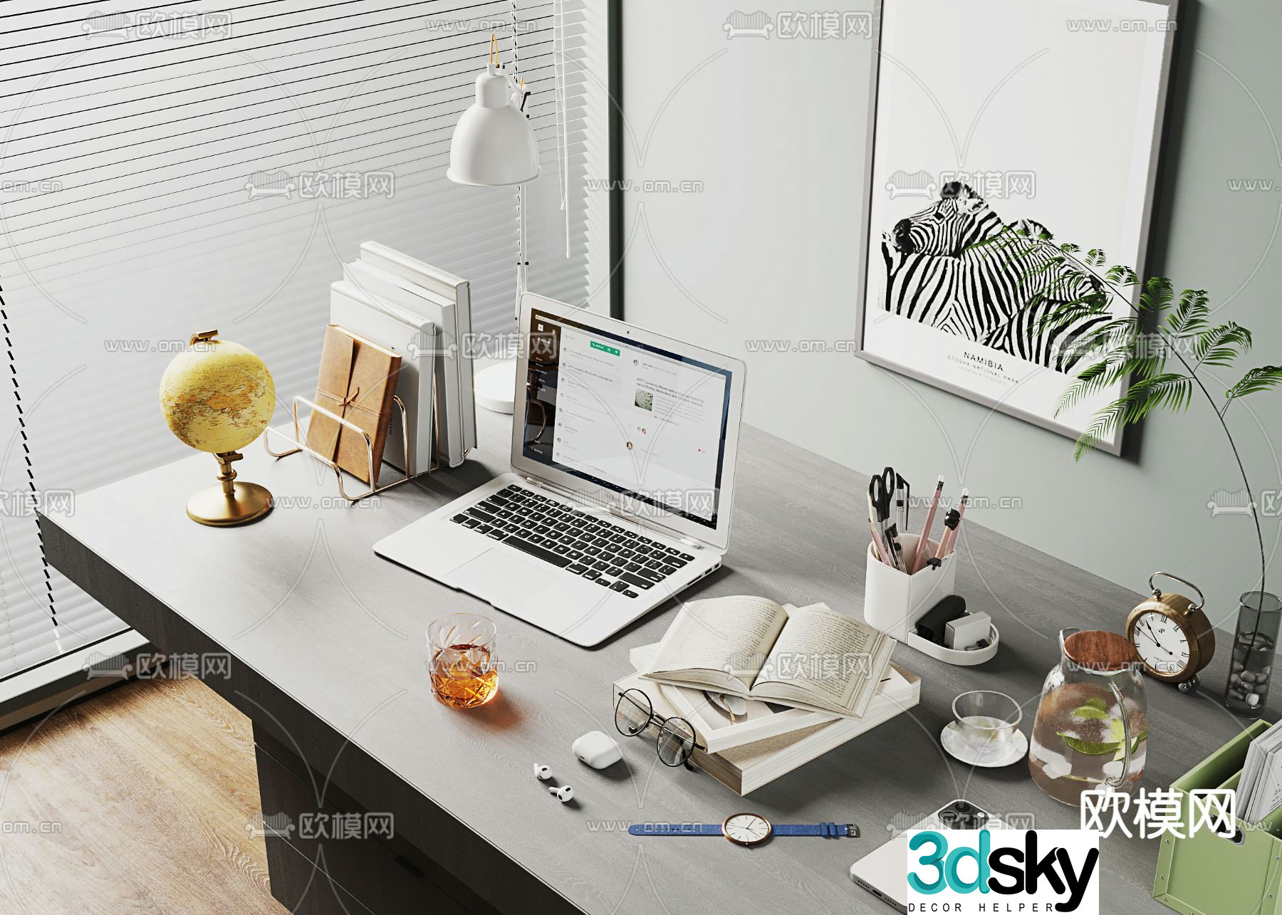 Office supplies computer books pen holder 3d model