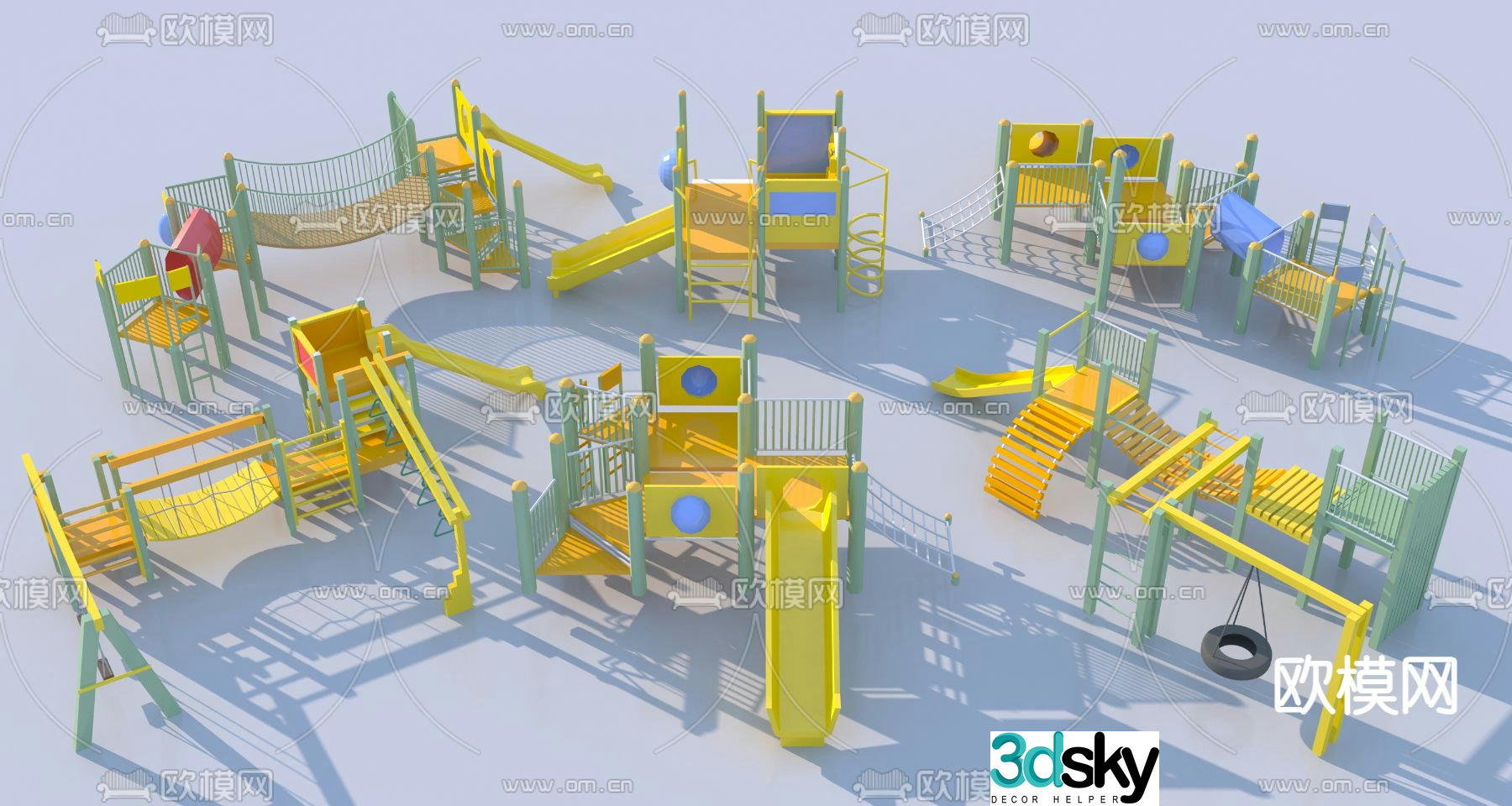 Outdoor children's equipment swing climbing frame 3d model