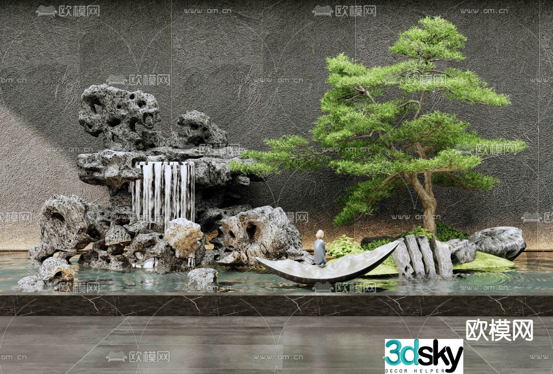 Rockery waterscape falling water sketch waterfall 3D model