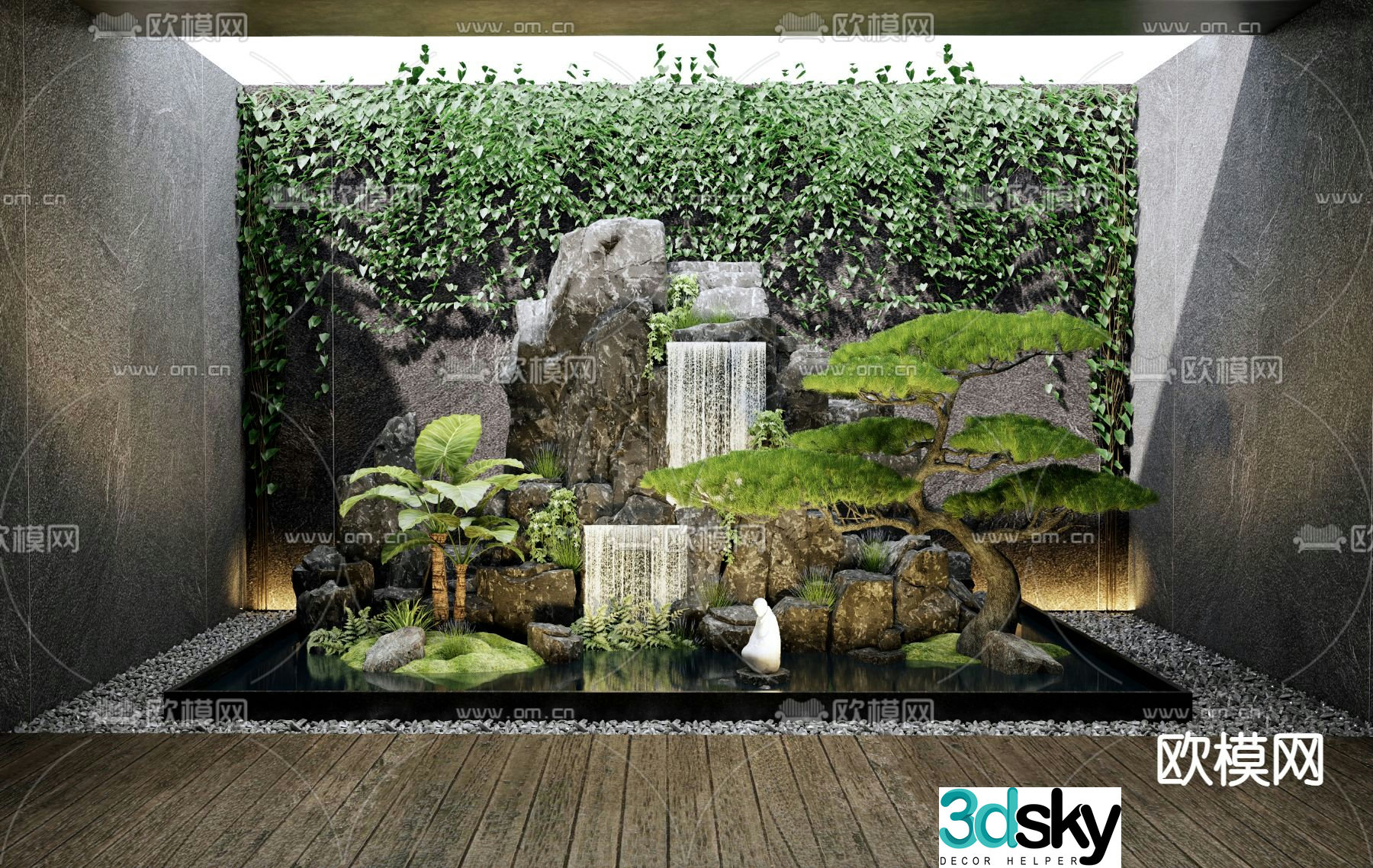 Rockery water feature water feature wall flowing water waterfall 3D model
