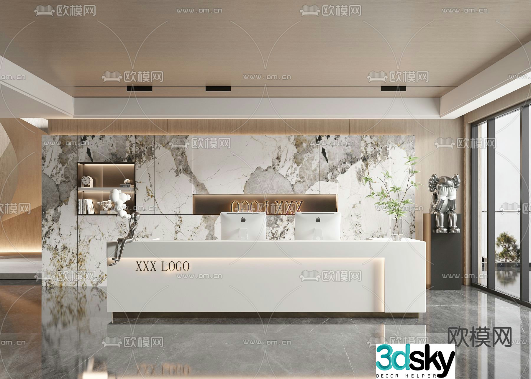 Front desk reception desk service desk 3d model