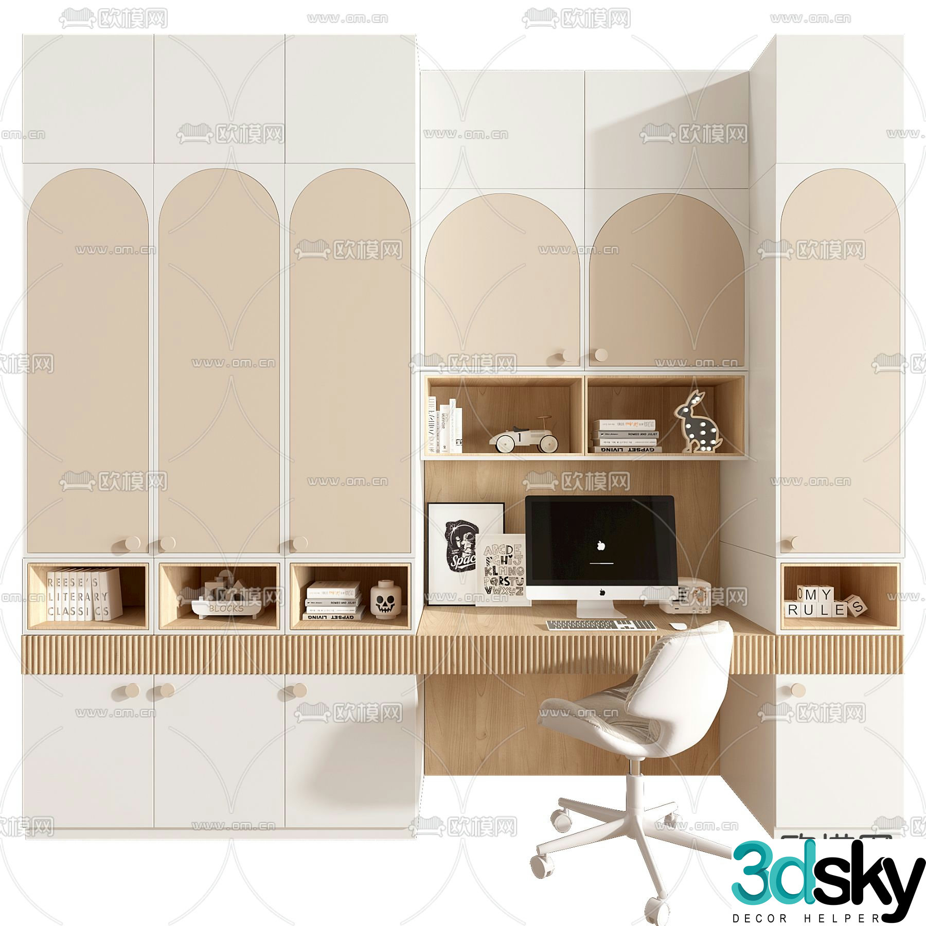 Children’s desk bookcase 3d model
