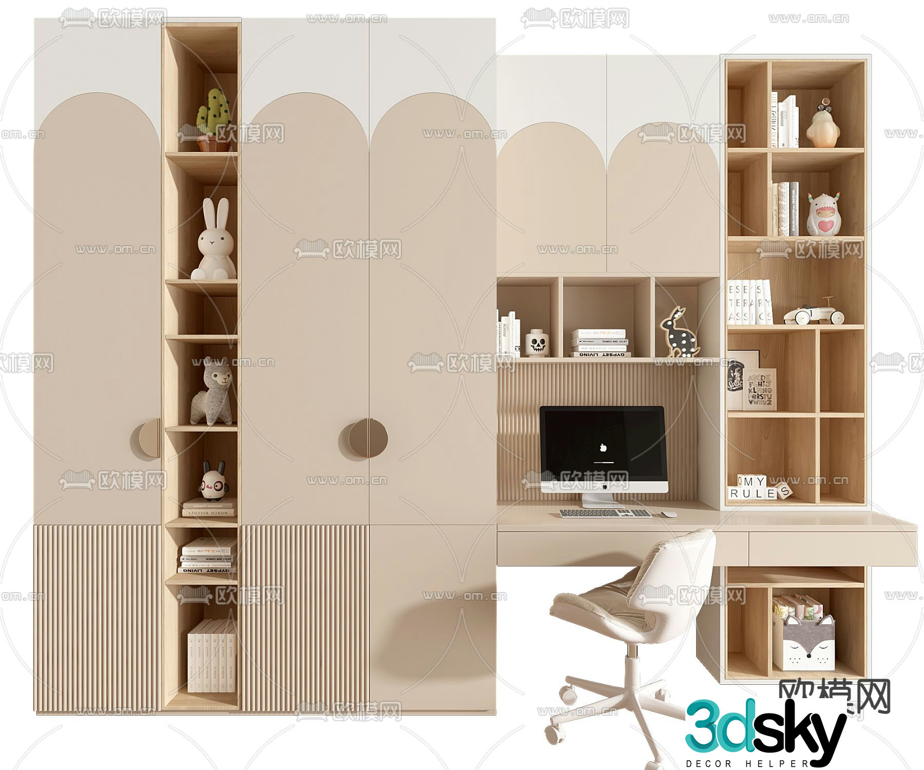 Children’s desk bookcase 3d model