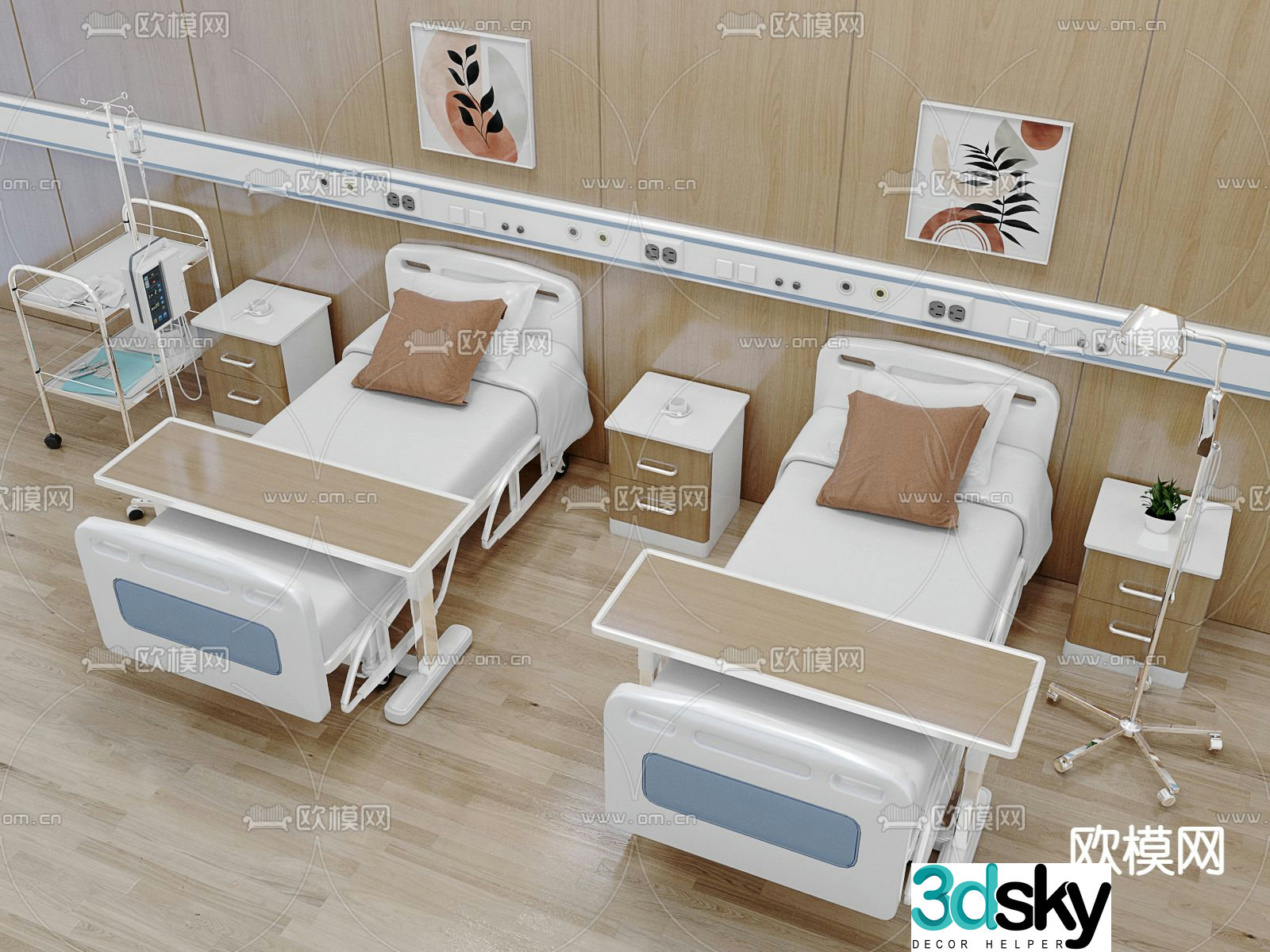 Ward bed nursing bed 3d model