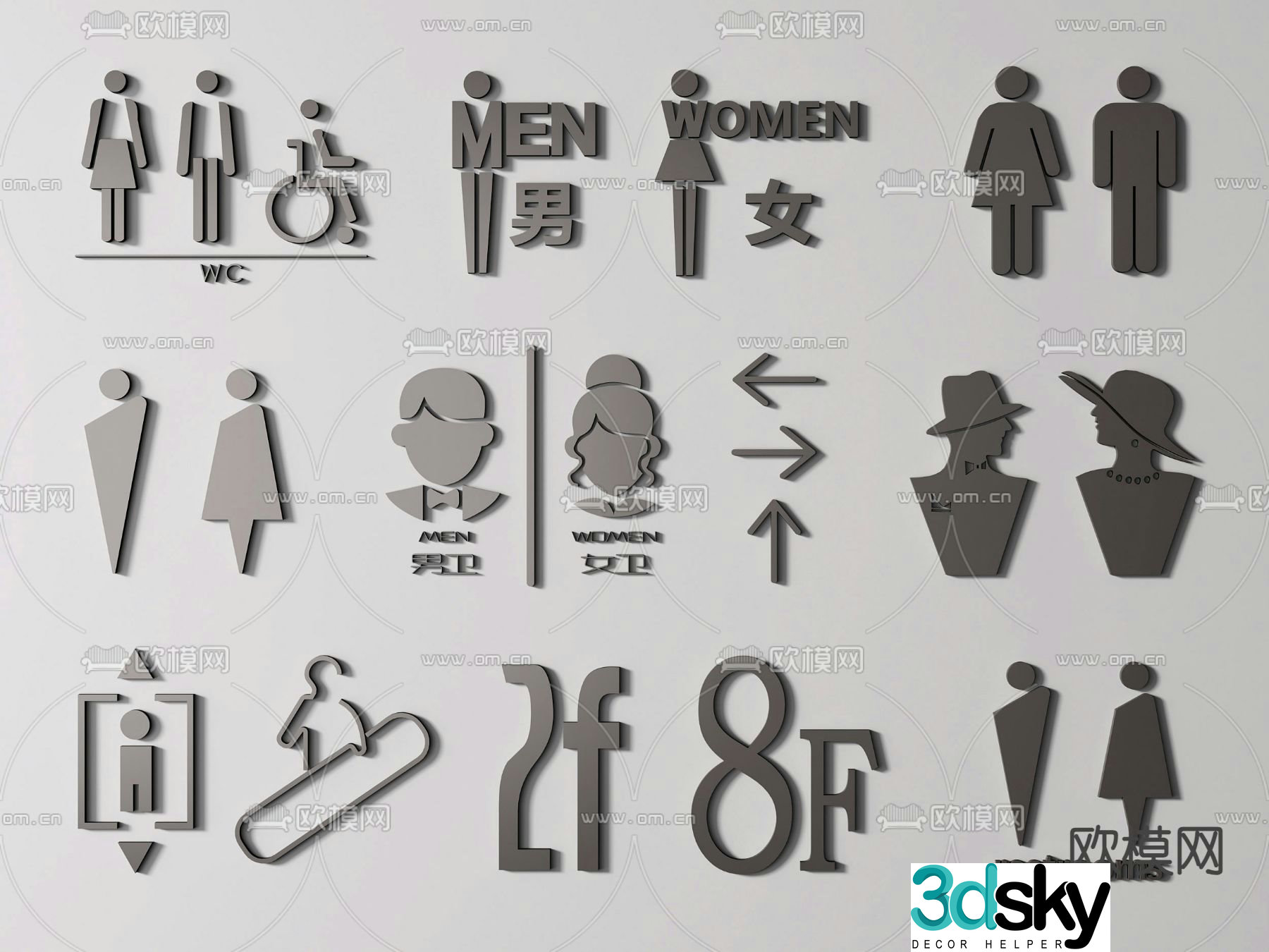Bathroom sign, sign, guide sign 3d model