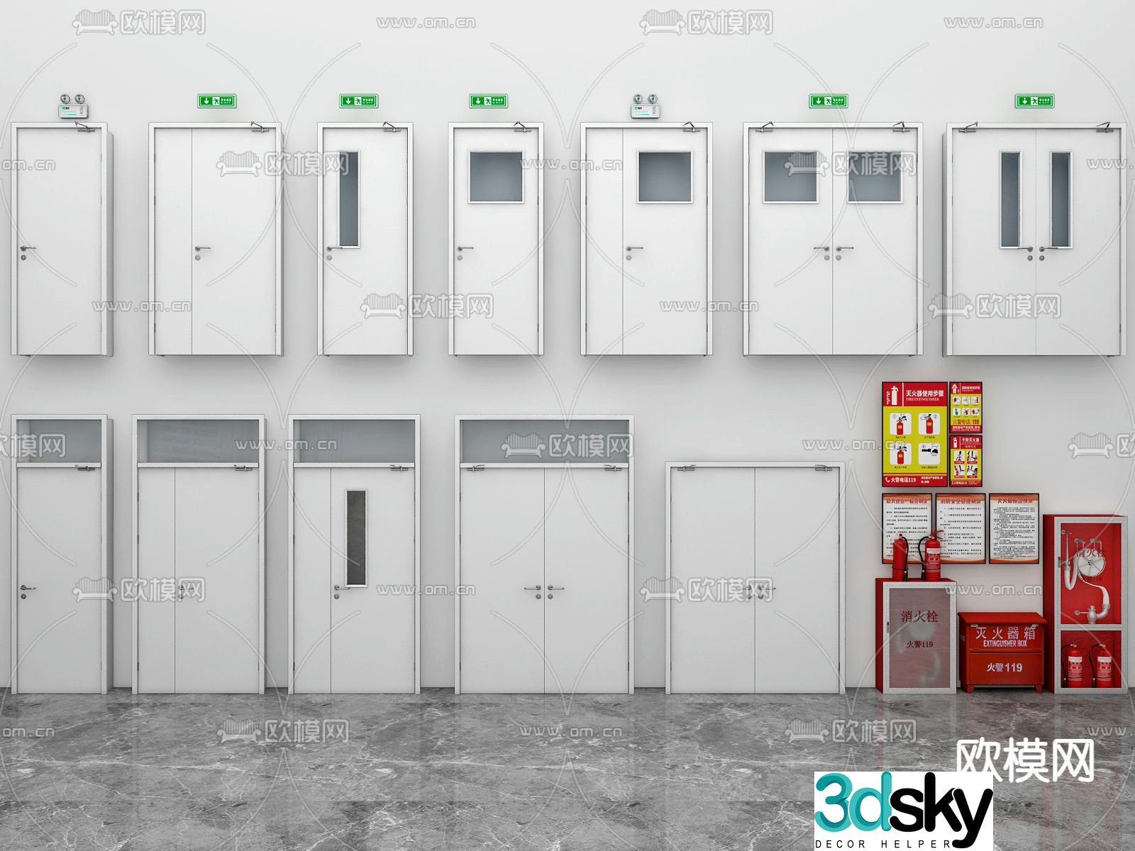 fire door fire hydrant emergency lighting 3d model