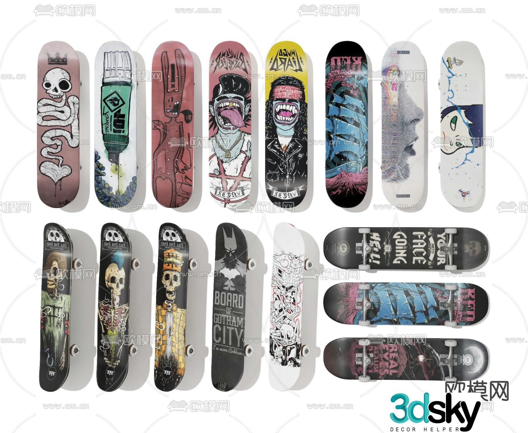 skateboard double rocker 3d model