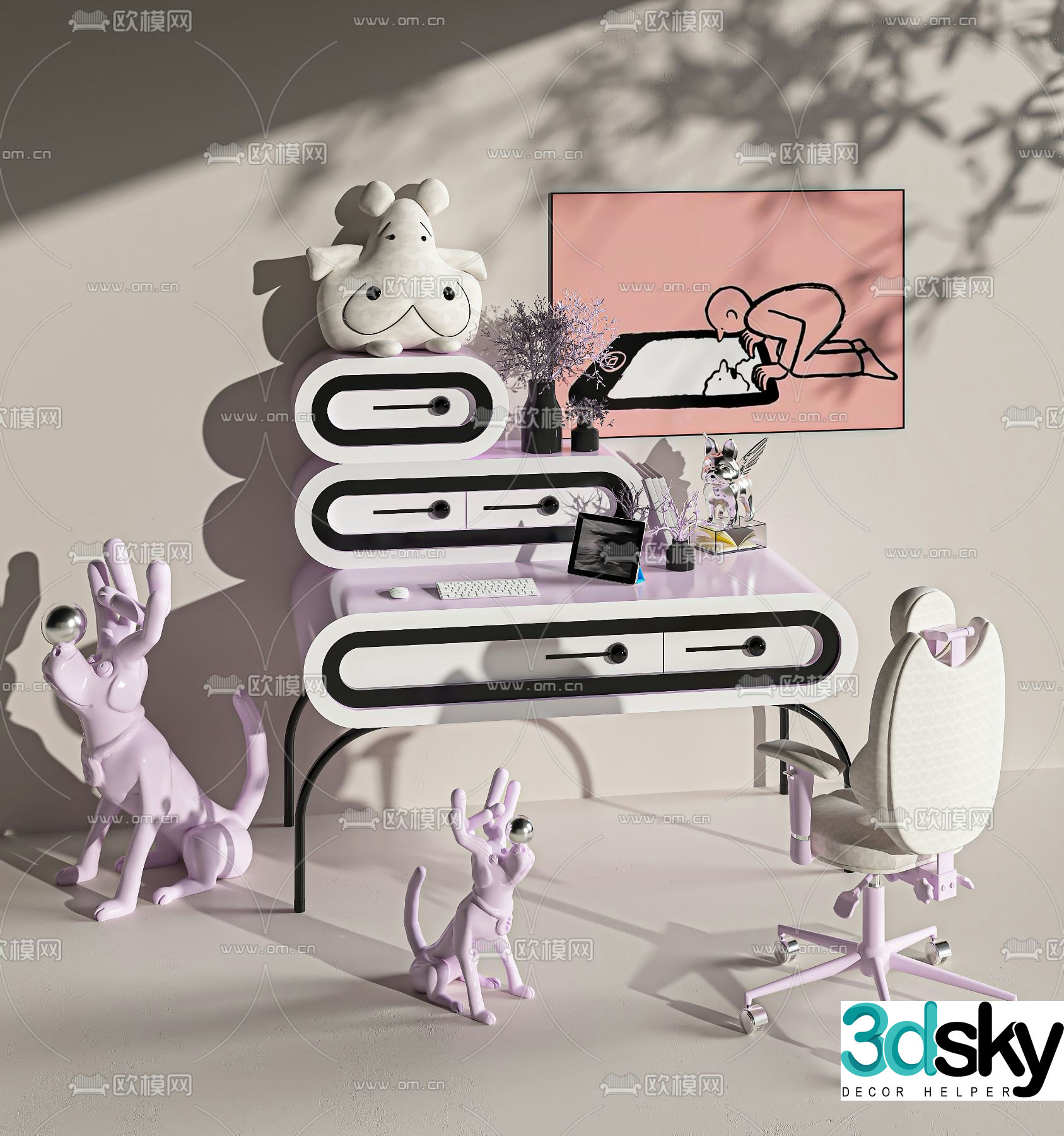Children’s desk and chair study table 3d model