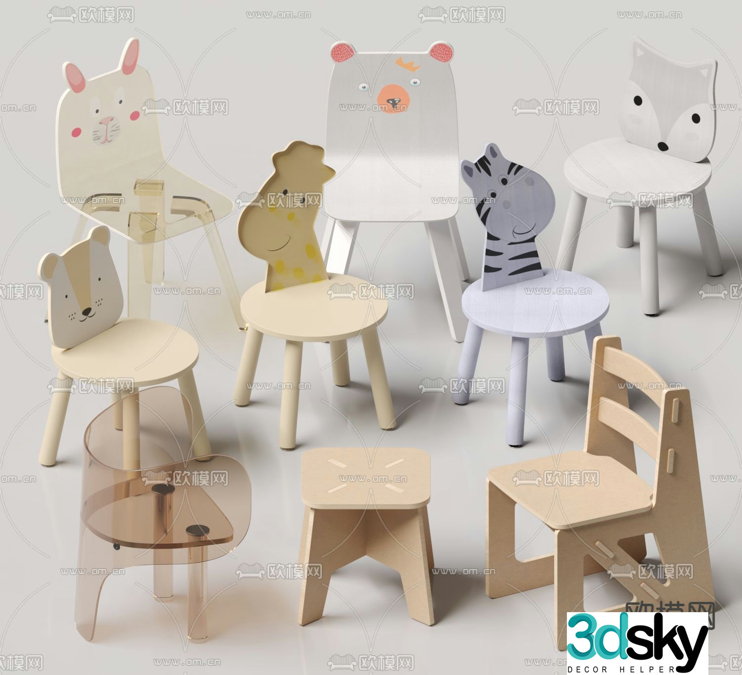 Children’s chair cartoon chair animal chair 3d model