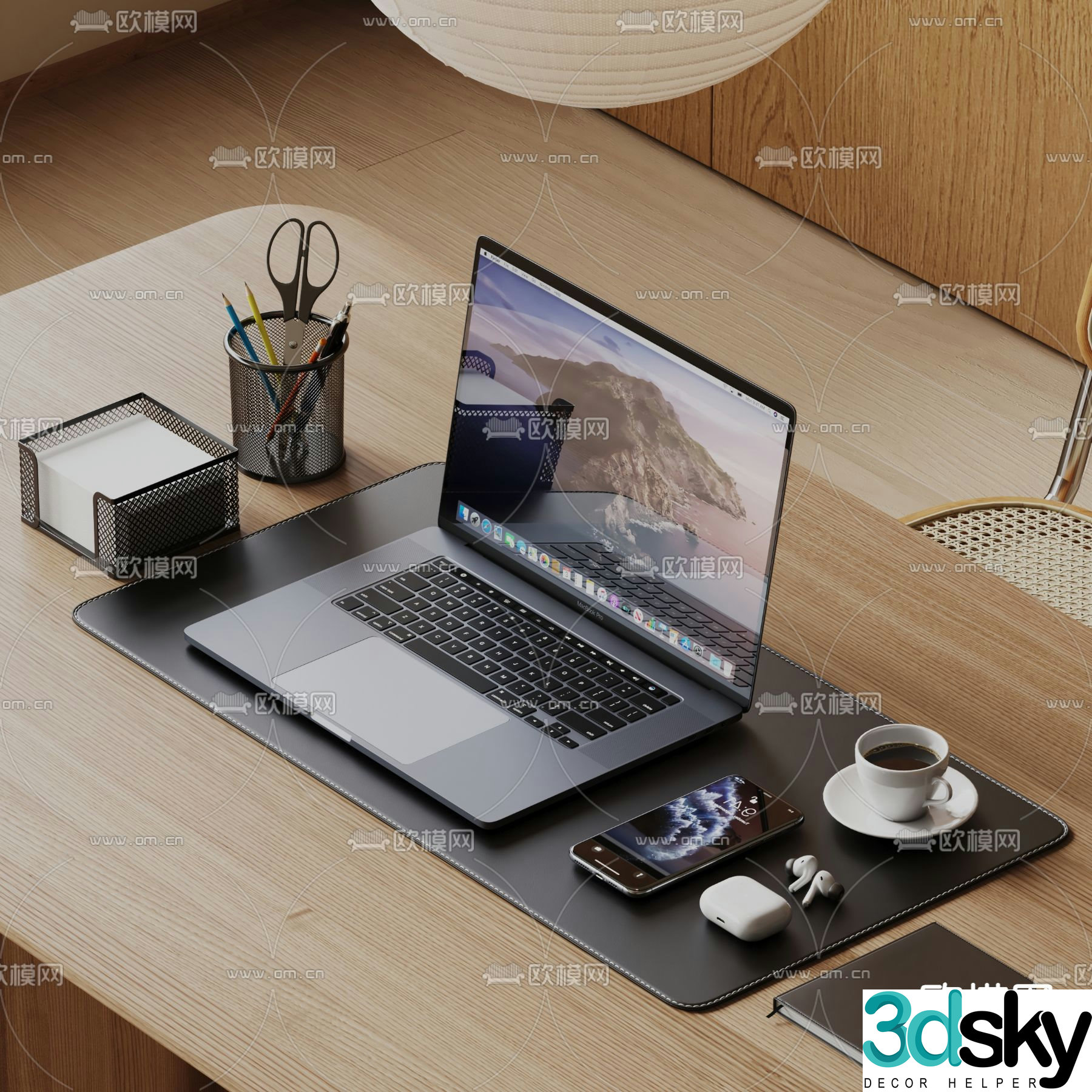 Office accessories notebook mobile phone stationery 3d model
