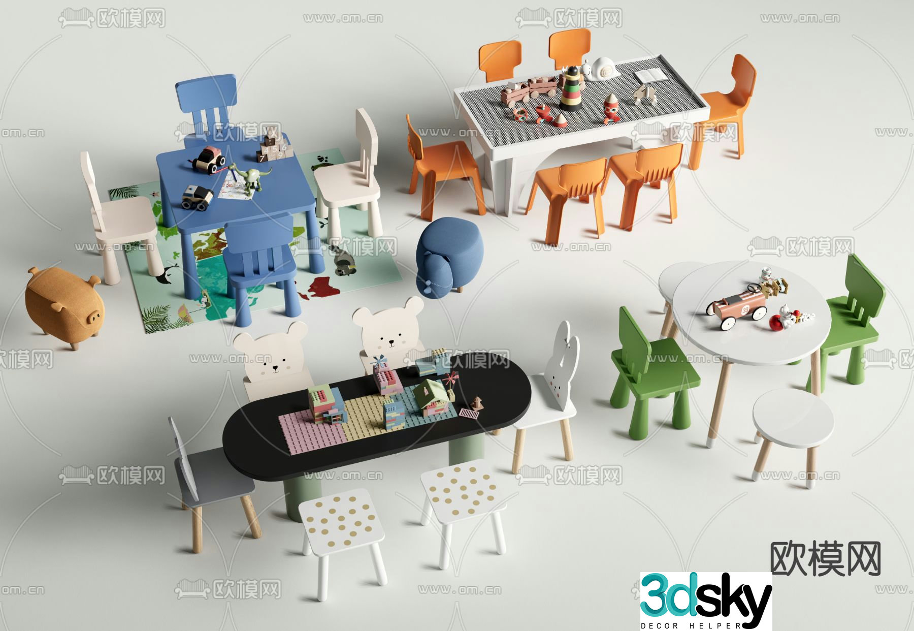 Building block table children’s table toy table 3d model