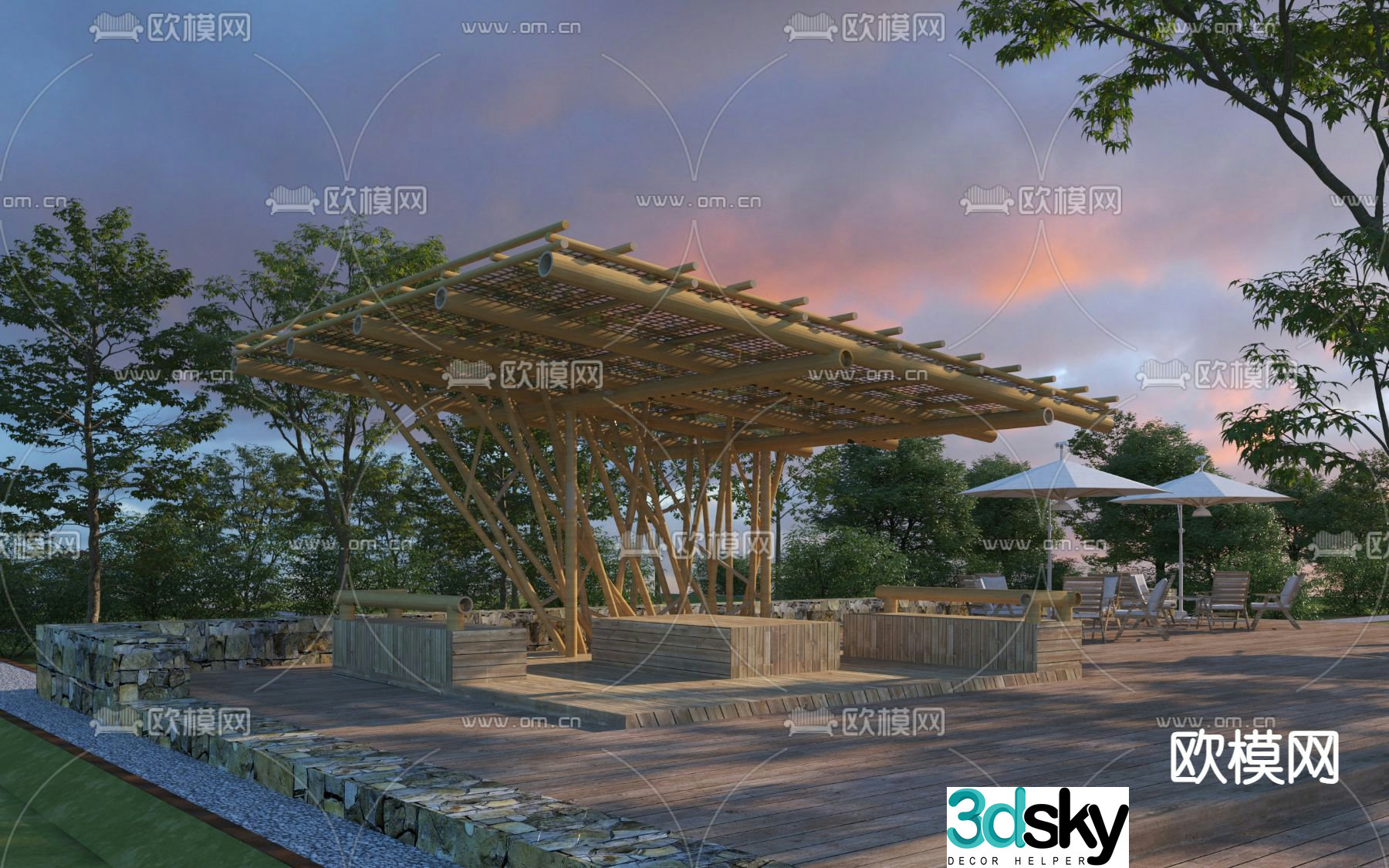 Bamboo gallery frame pavilion 3d model