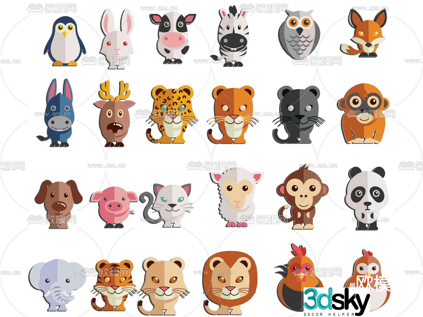 Animal paper cut small animal wall decoration cartoon icon 3d model