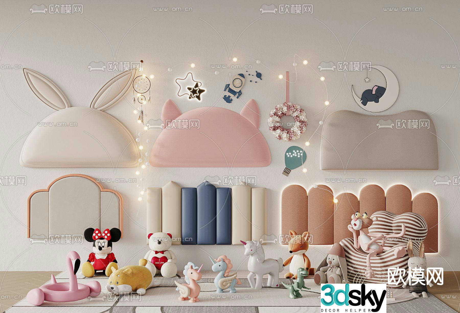 Children’s bed backrest soft bag doll 3d model