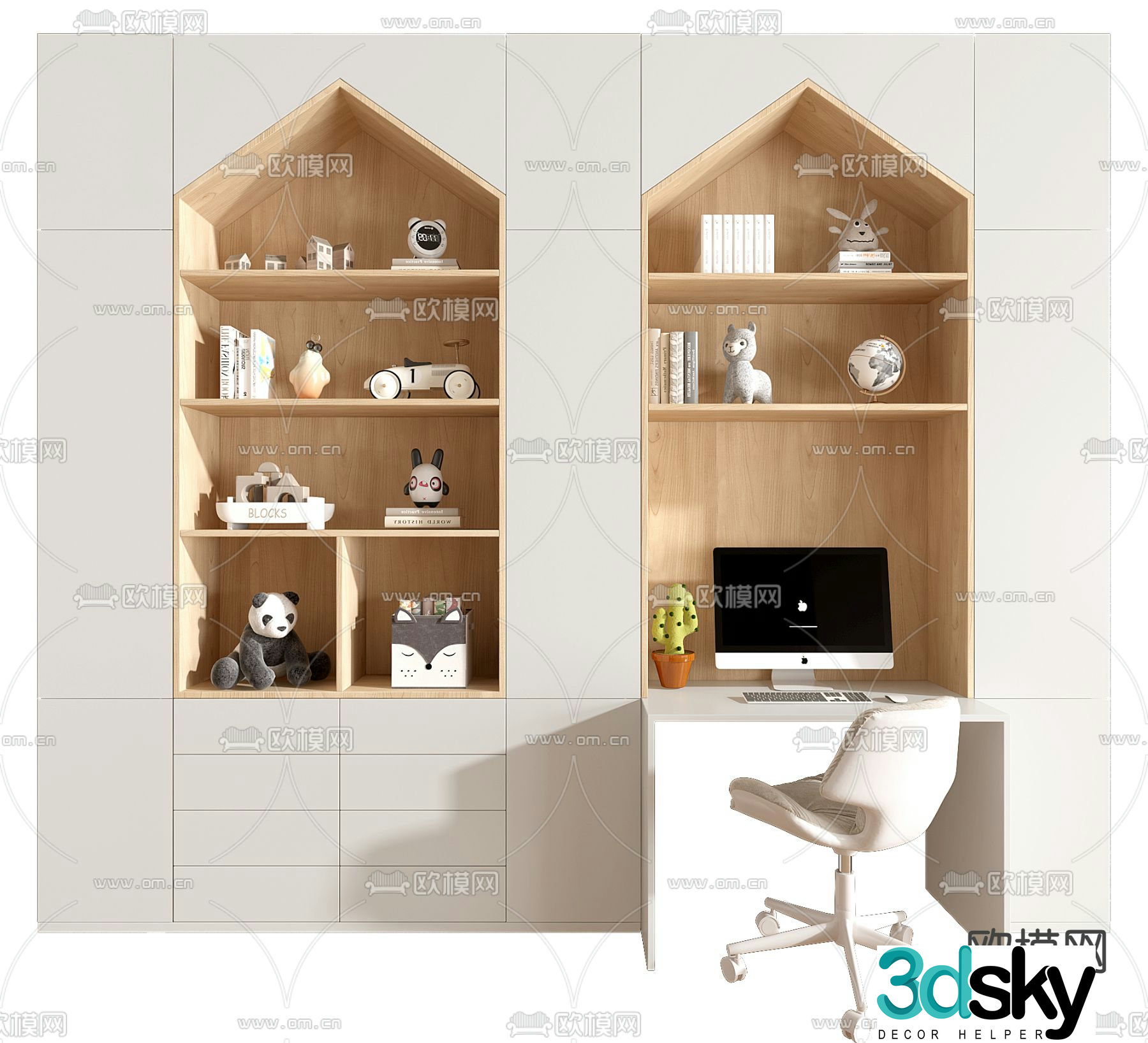 Children’s desk bookcase 3d model
