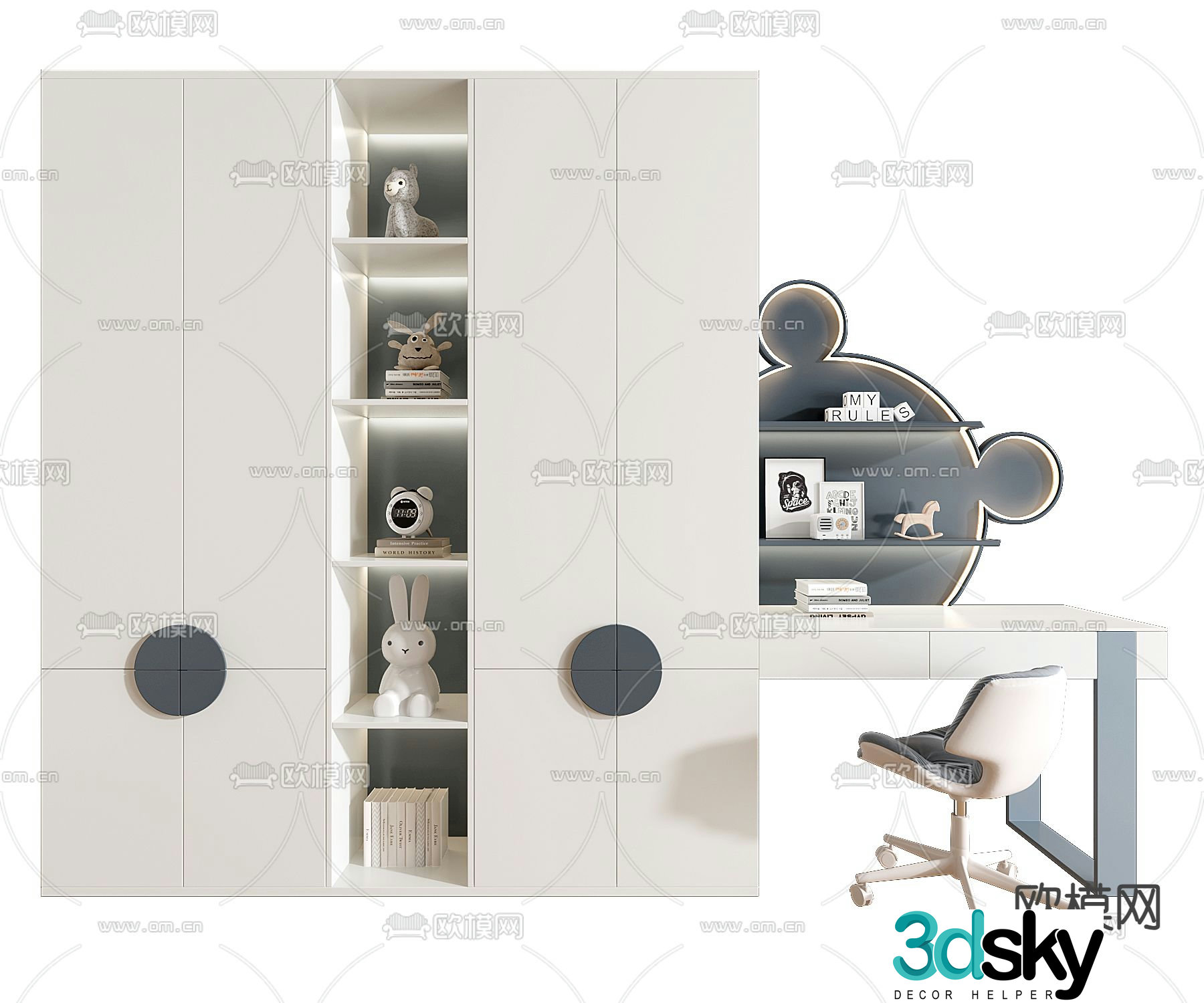 Children’s bookcase study table 3d model