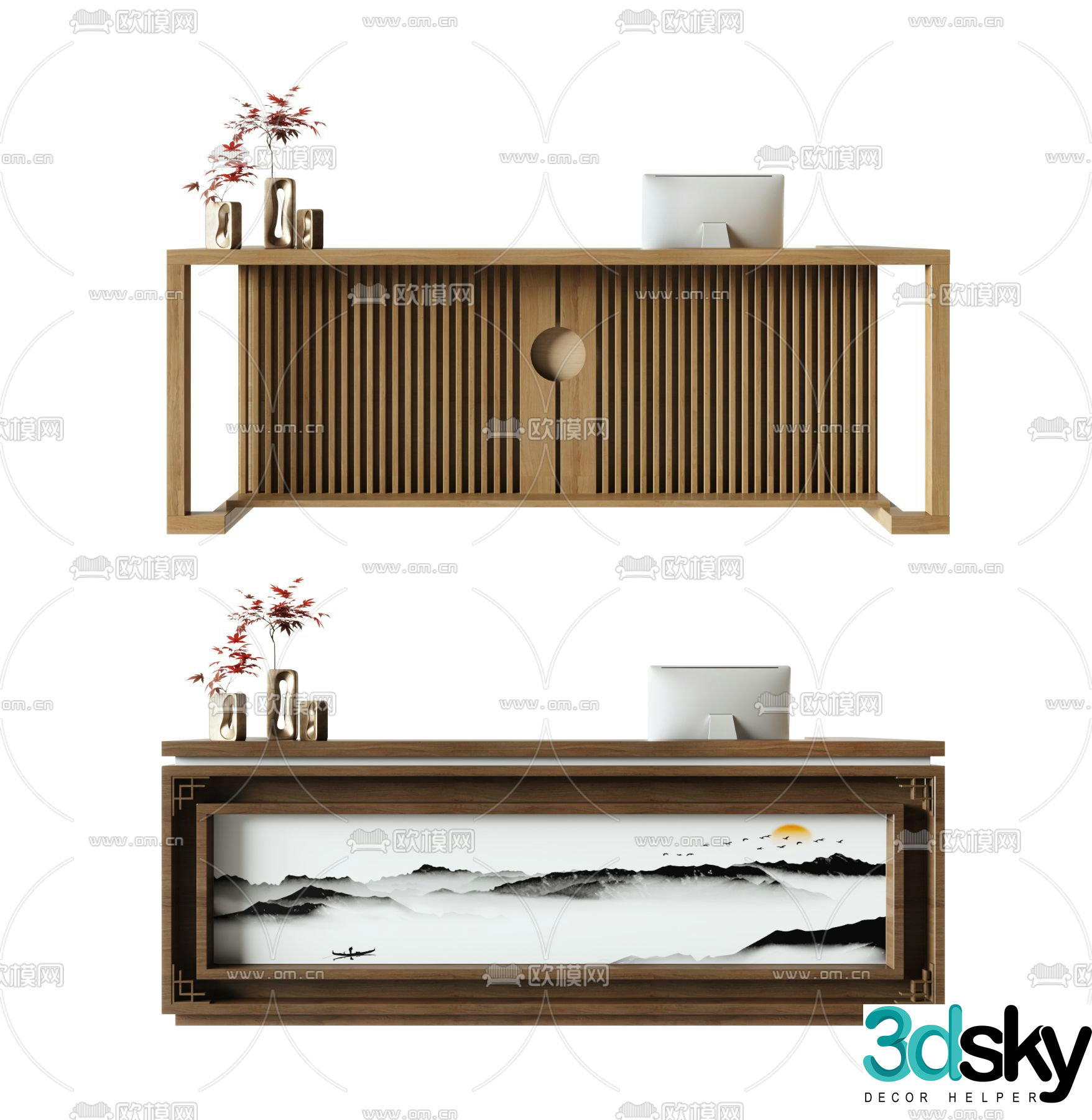 New Chinese style front desk reception desk service desk 3d model