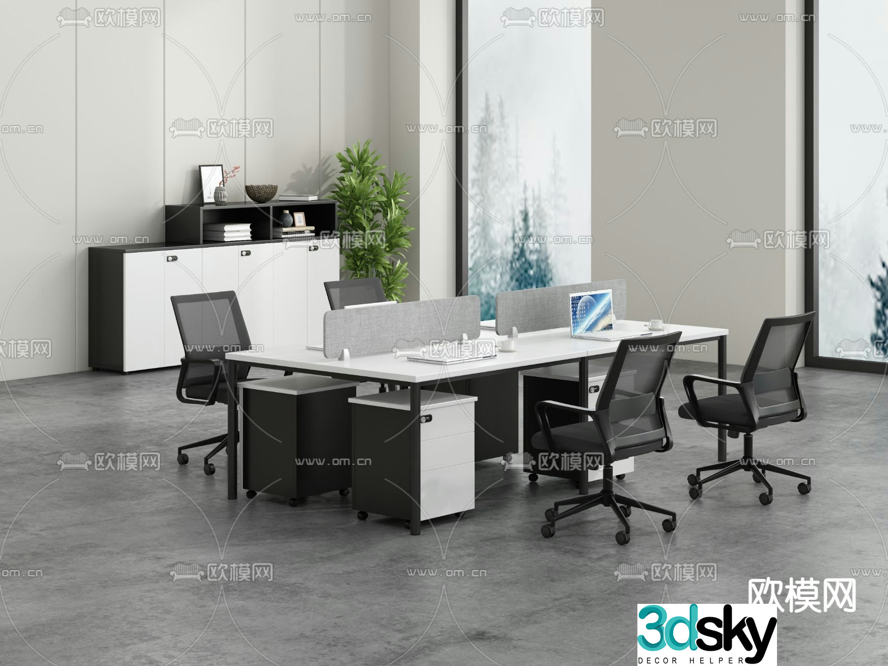 Office card space office desk and chair work station 3D model