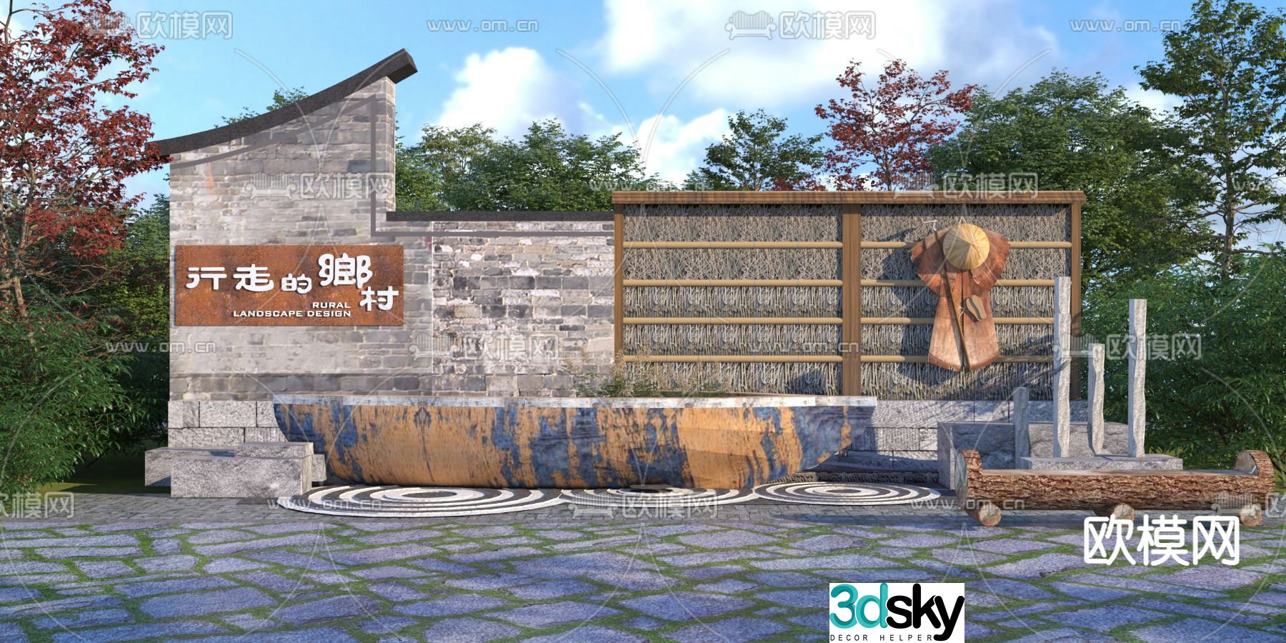 Chinese rural folk wall 3d model