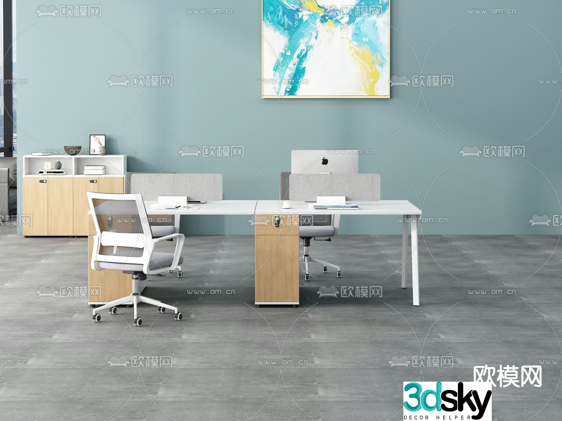 Office card space office desk and chair work station 3D model