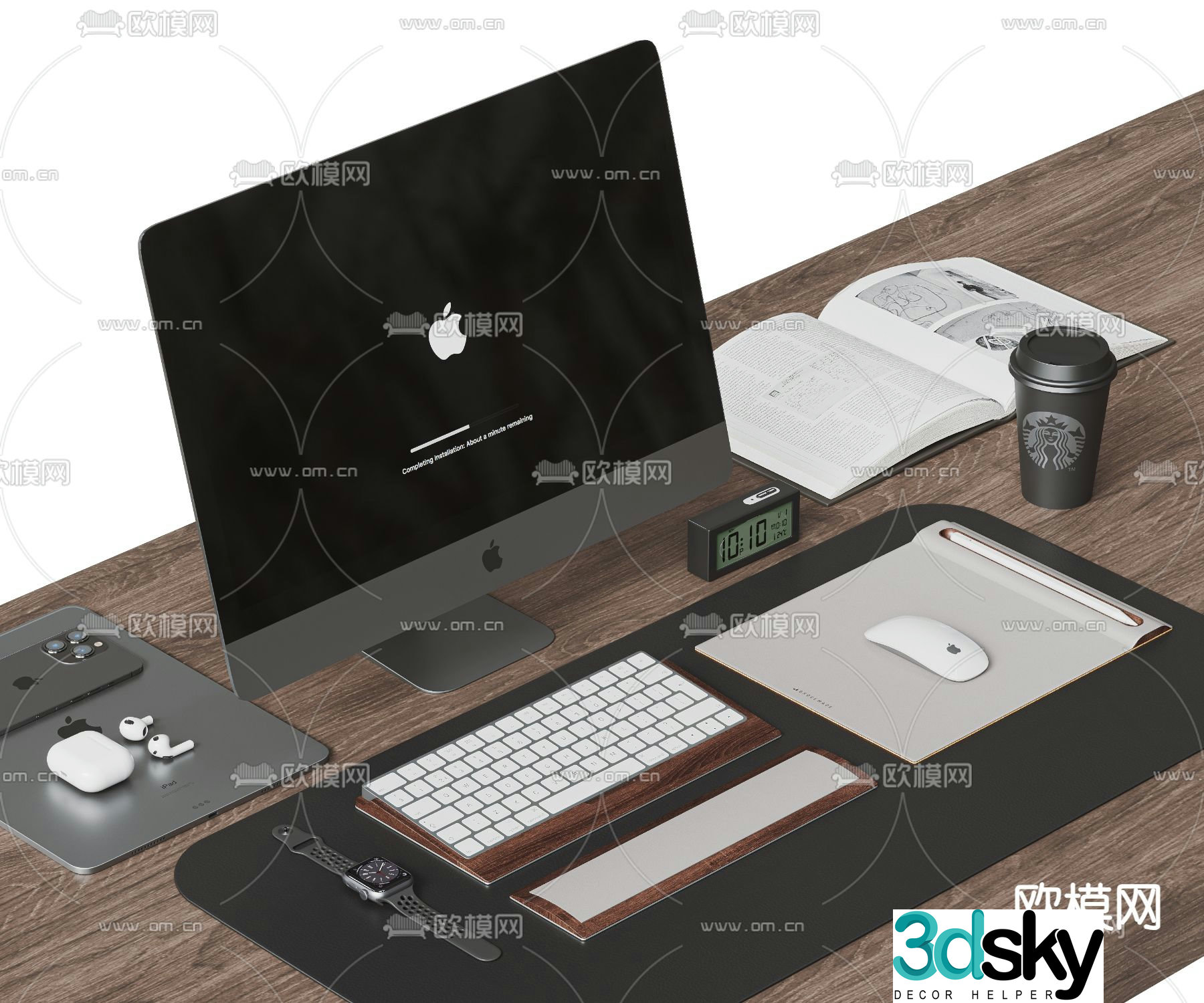 office supplies apple computer mobile phone headphones 3d model