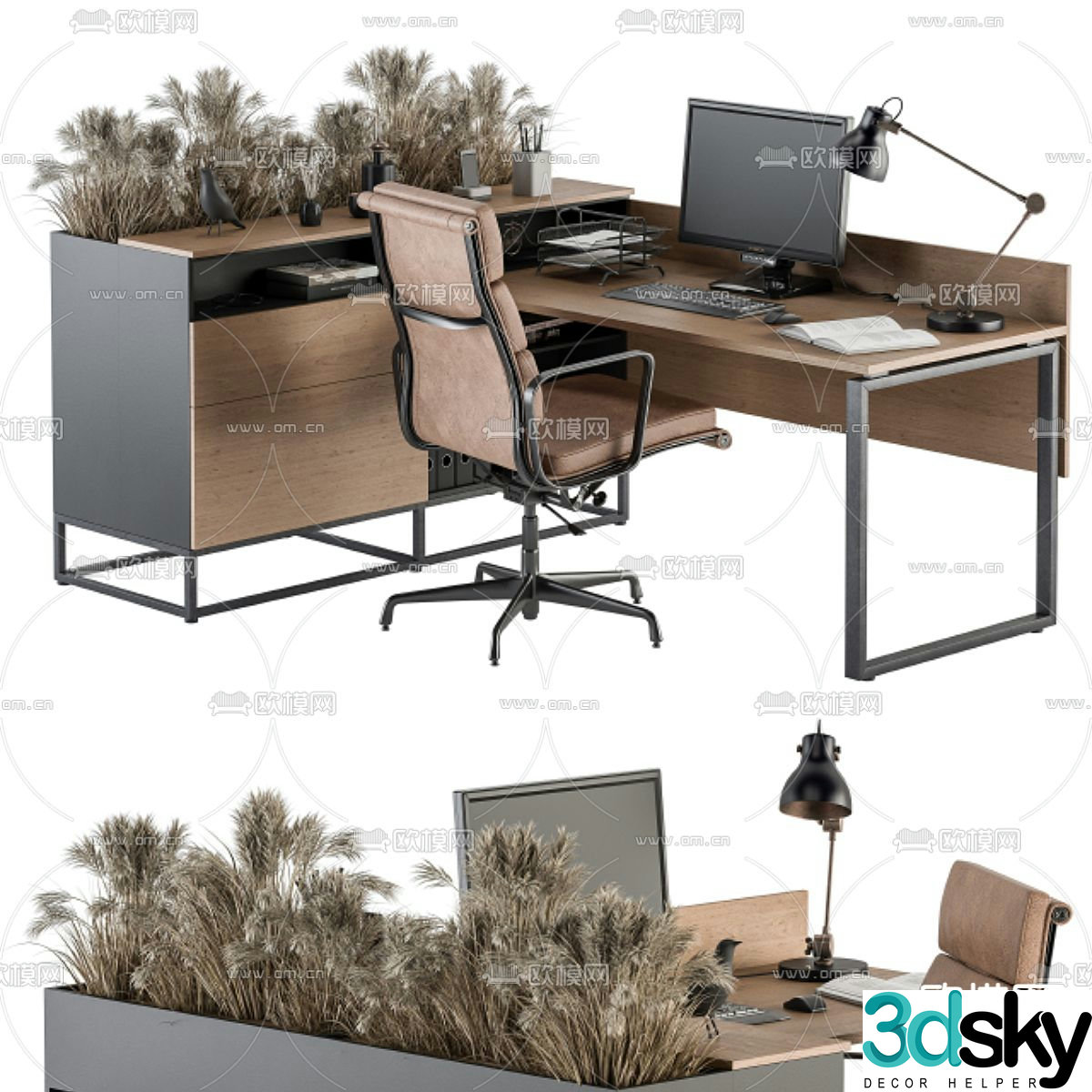 Office desk and chair screen card 3d model