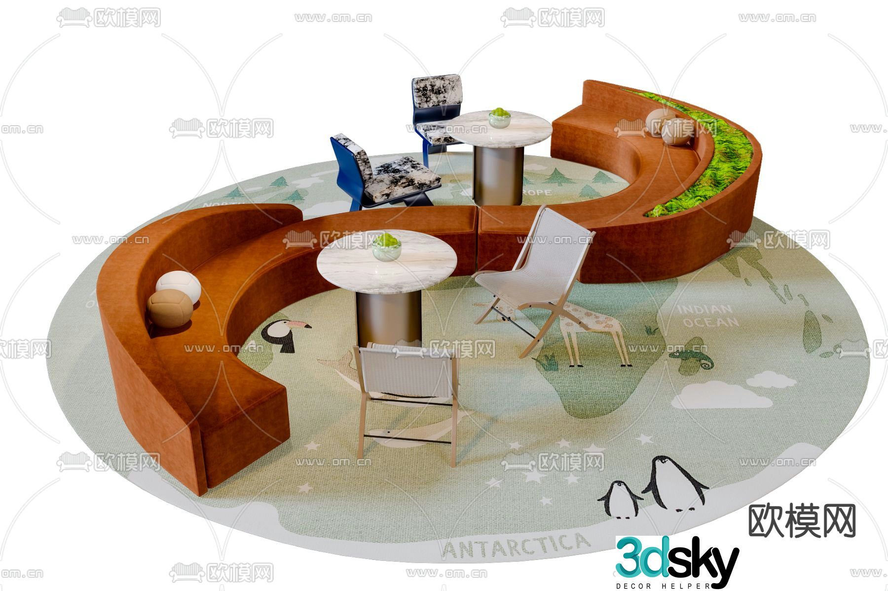 Curved sofa lobby sofa 3d model