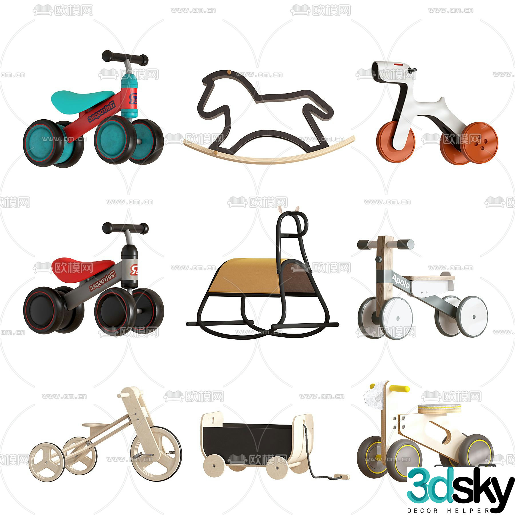Children’s car toy car wooden horse 3d model