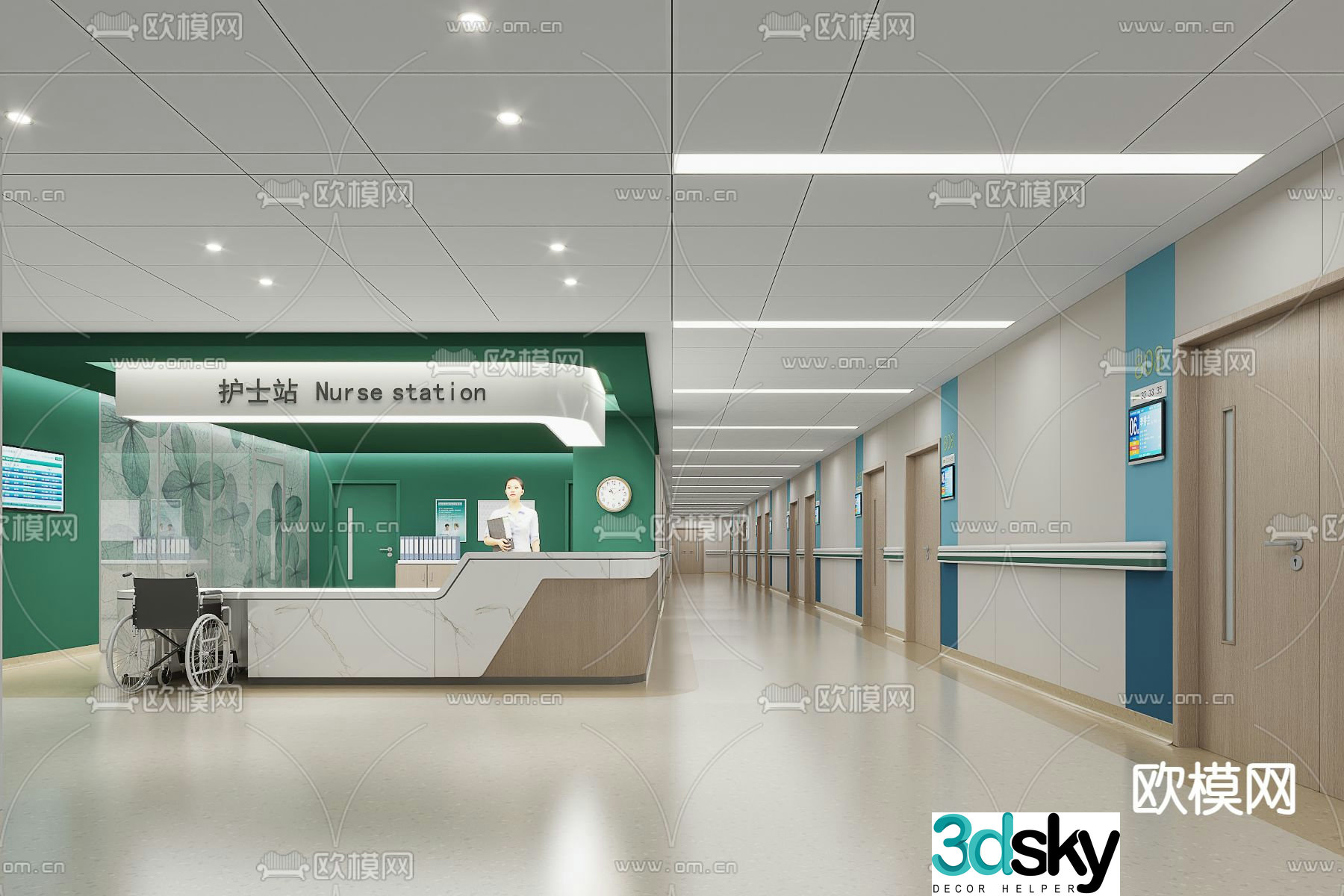 Nurse station aisle corridor aisle 3d model