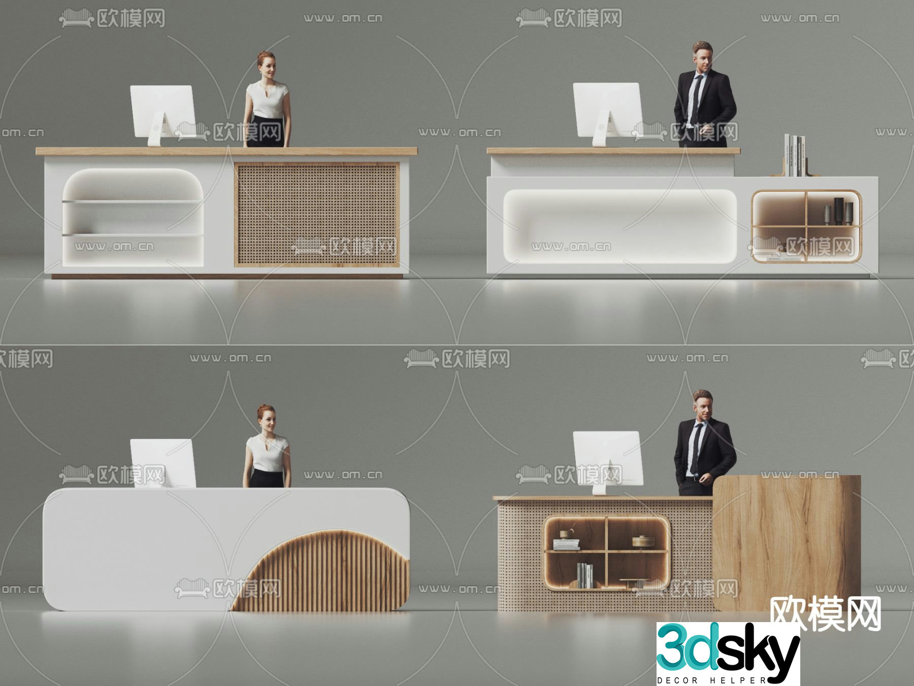 Wabi-sabi style front desk reception desk service desk 3d model