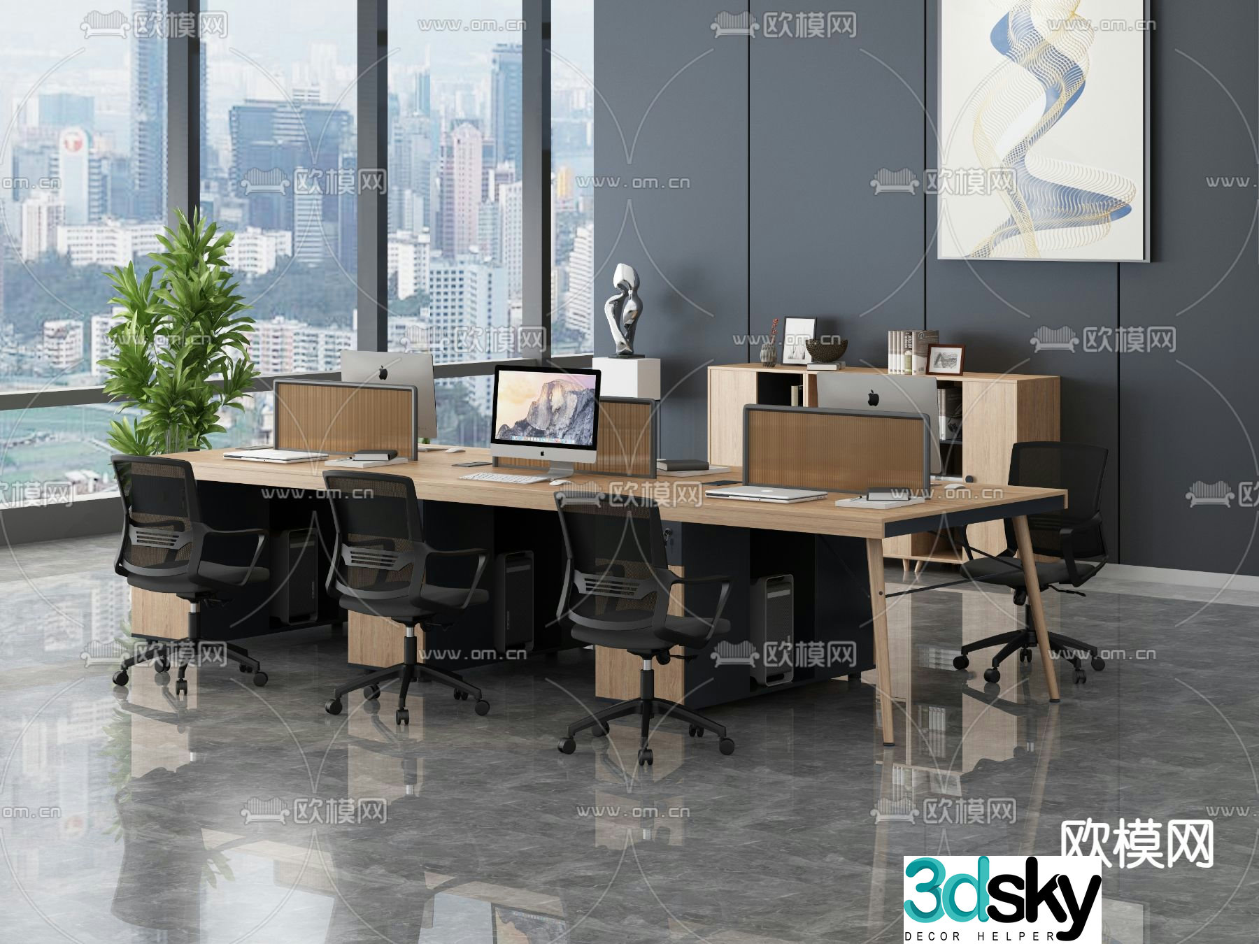 Card space office desk and chair work station 3D model