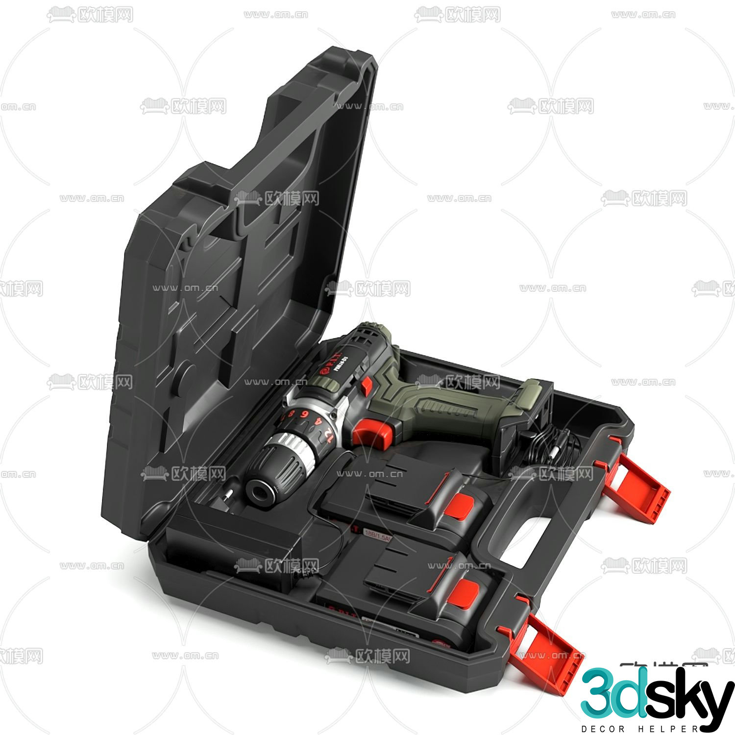 battery electric drill toolbox 3d model