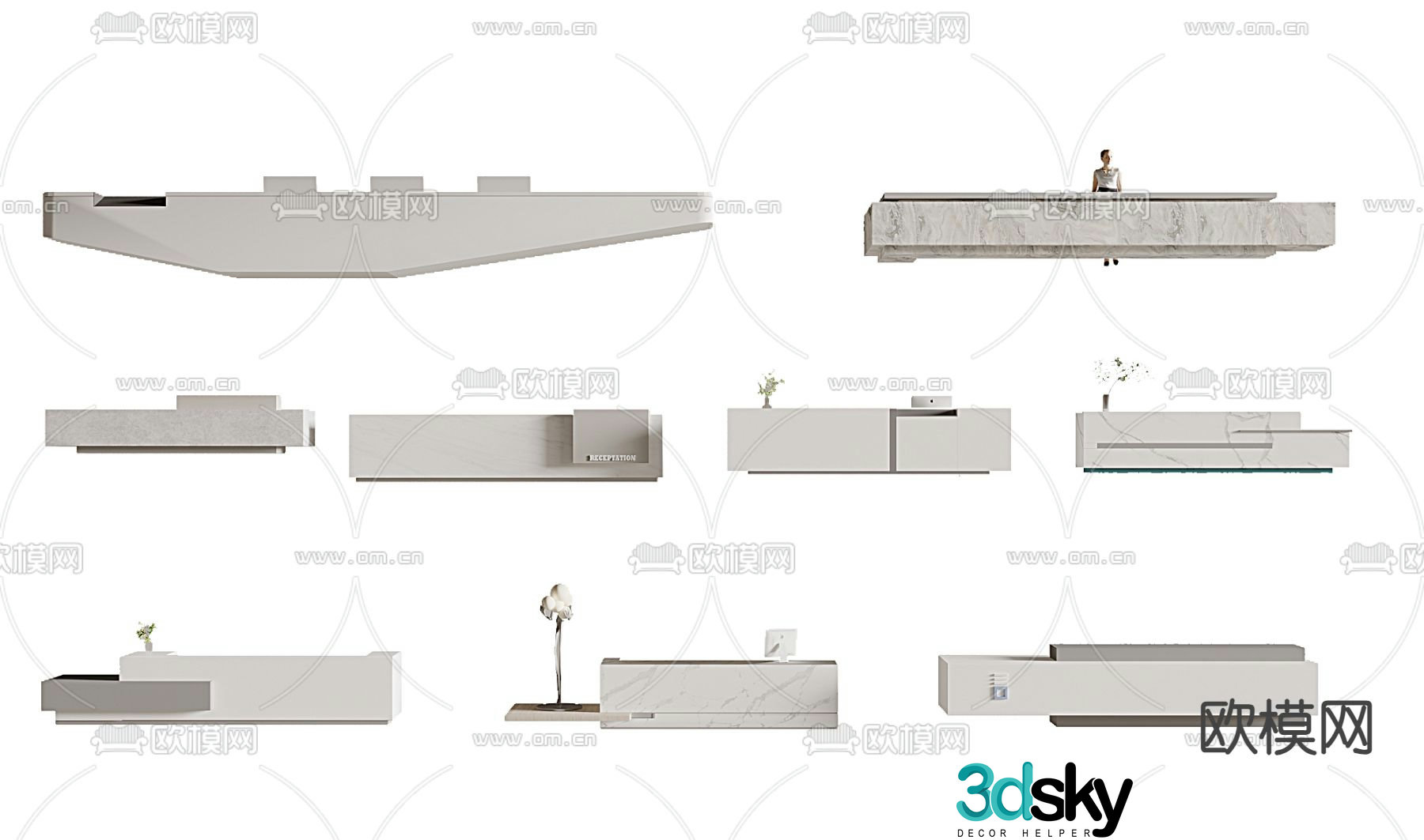 Front desk reception desk service desk 3d model