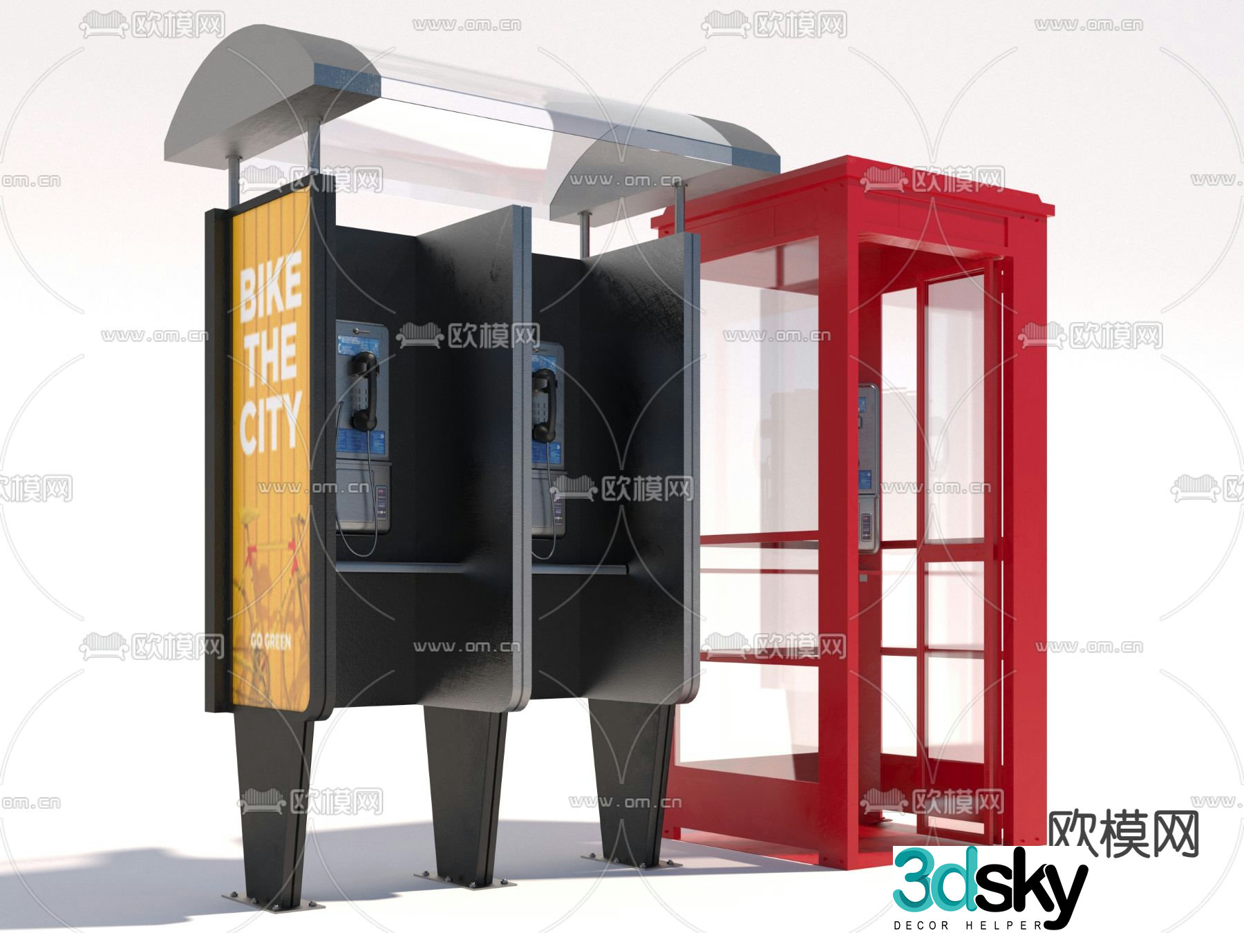 Telephone booth public phone 3d model