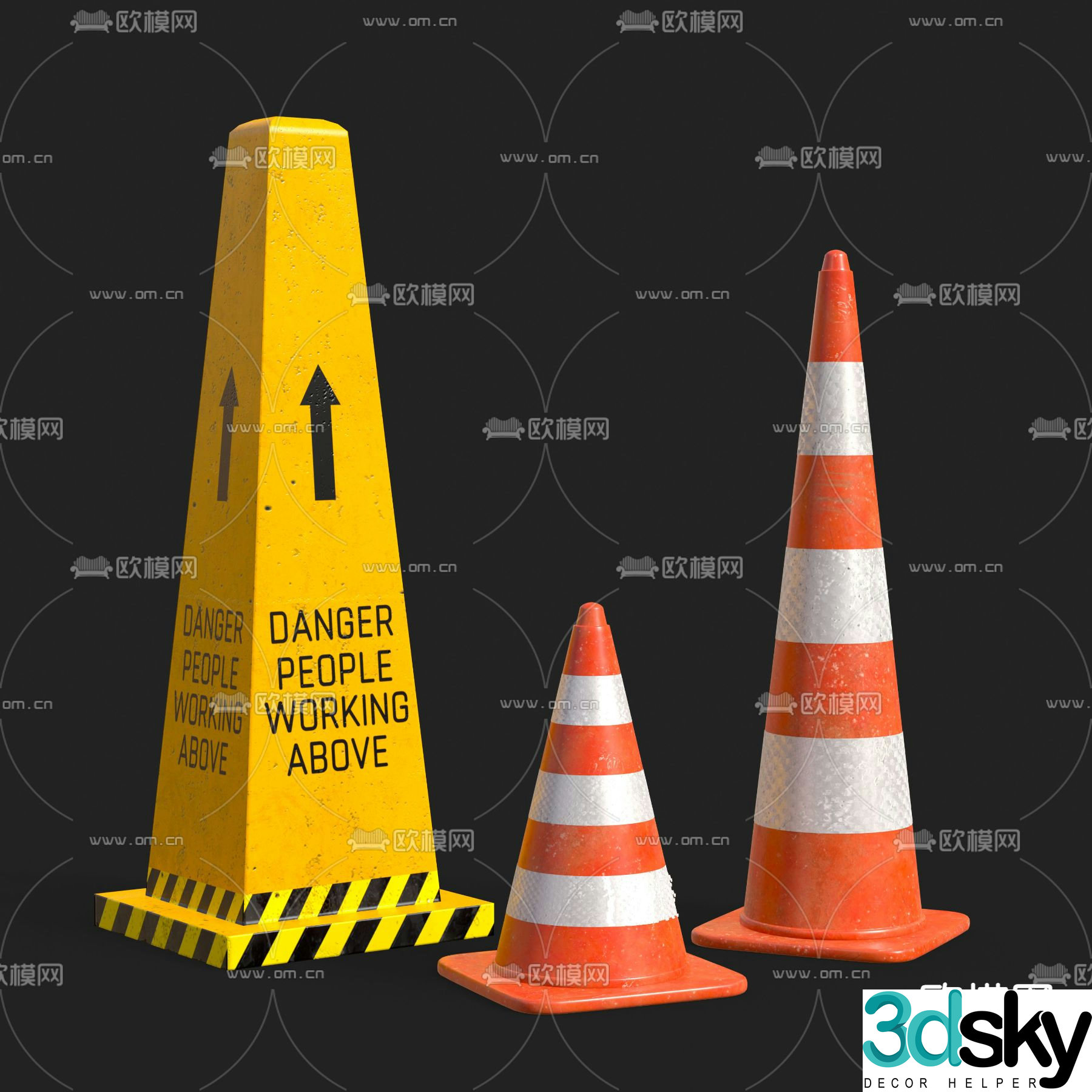 roadblock road sign traffic cone 3d model