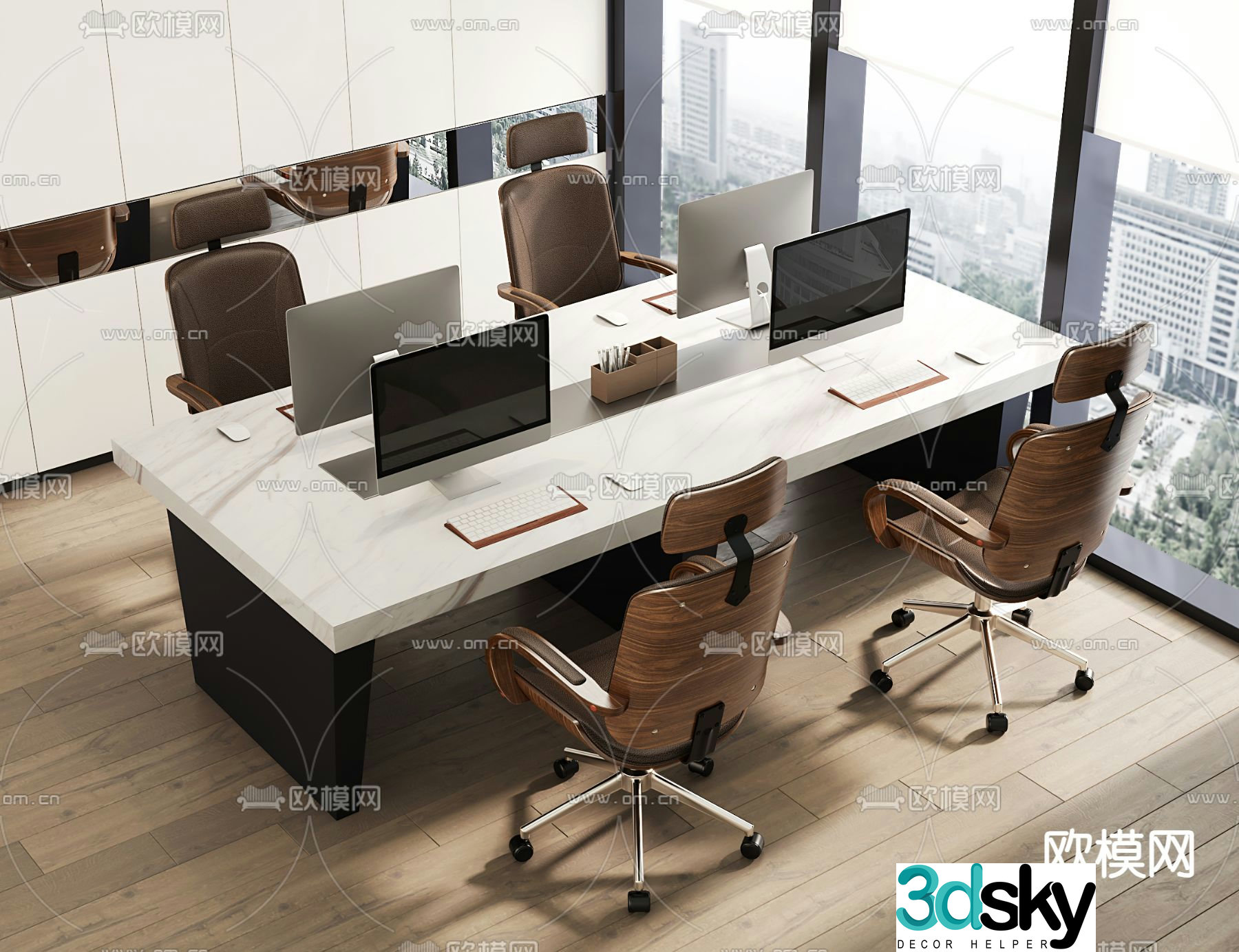 Card space office desk and chair work station 3D model
