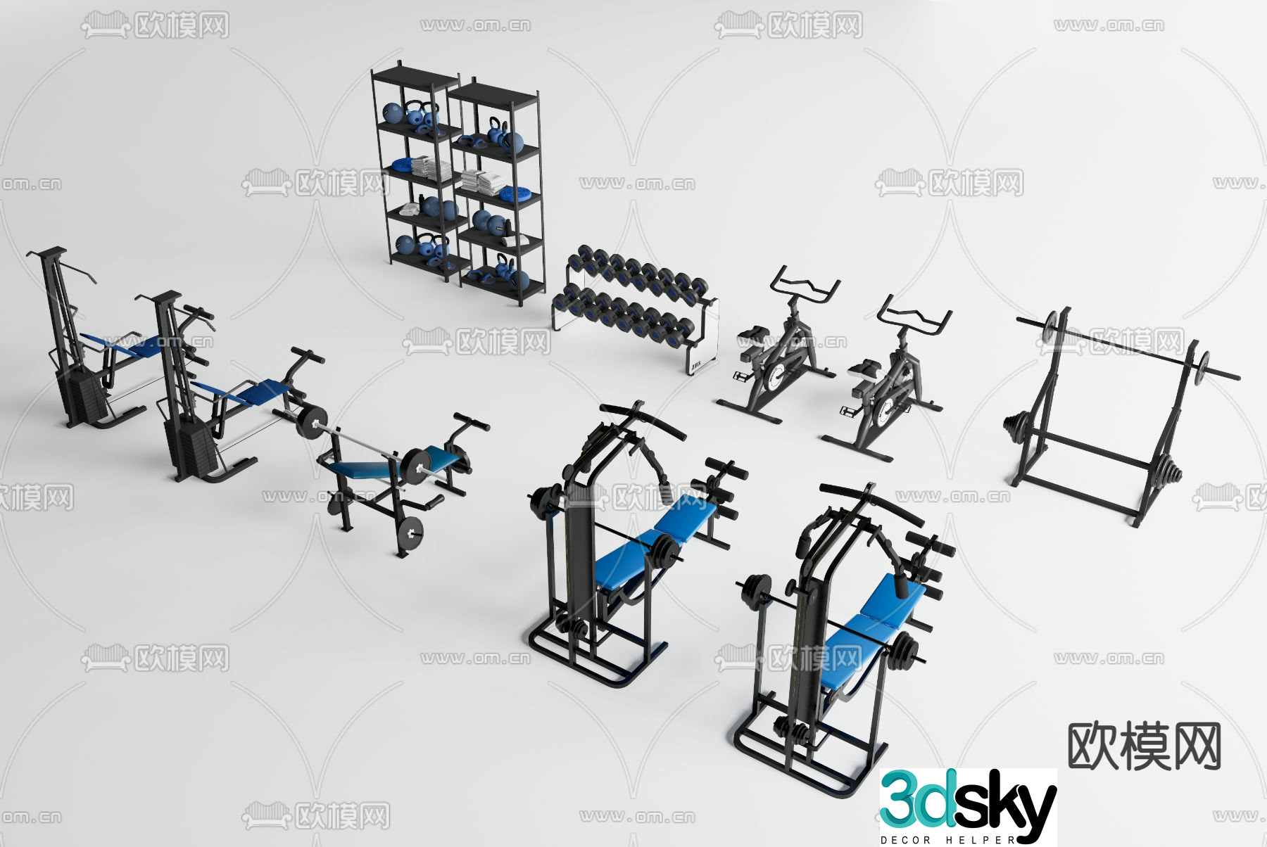 Fitness equipment spinning bike dumbbell 3d model